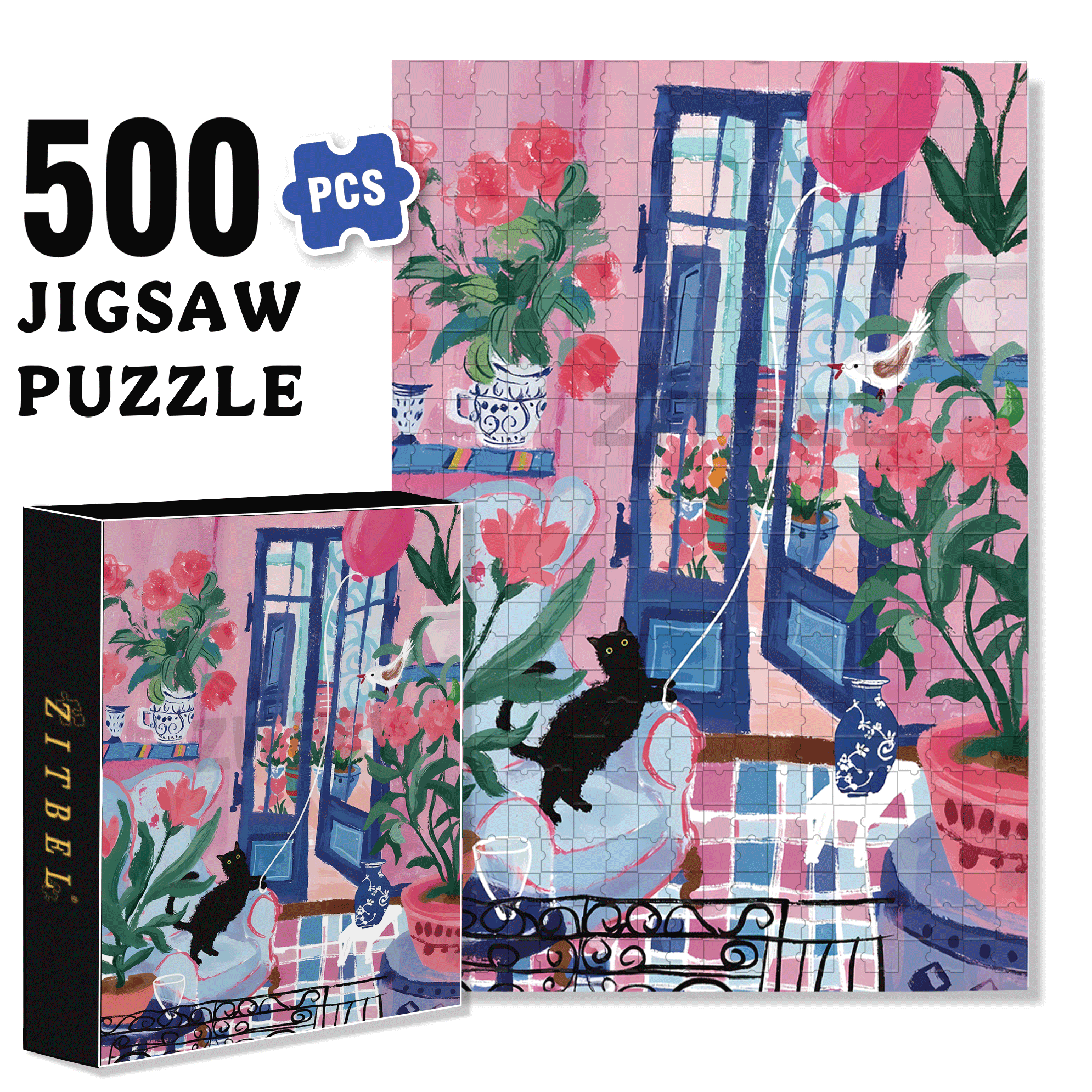 Cats Also Celebrate Holidays 500pcs/1000pcs Jigsaw Puzzle, Scratch-Resistant, Interactive Family Game & Brain-Boosting DIY Decor, Perfect for Halloween, Christmas & New Year Gifts, Family Puzzle Game