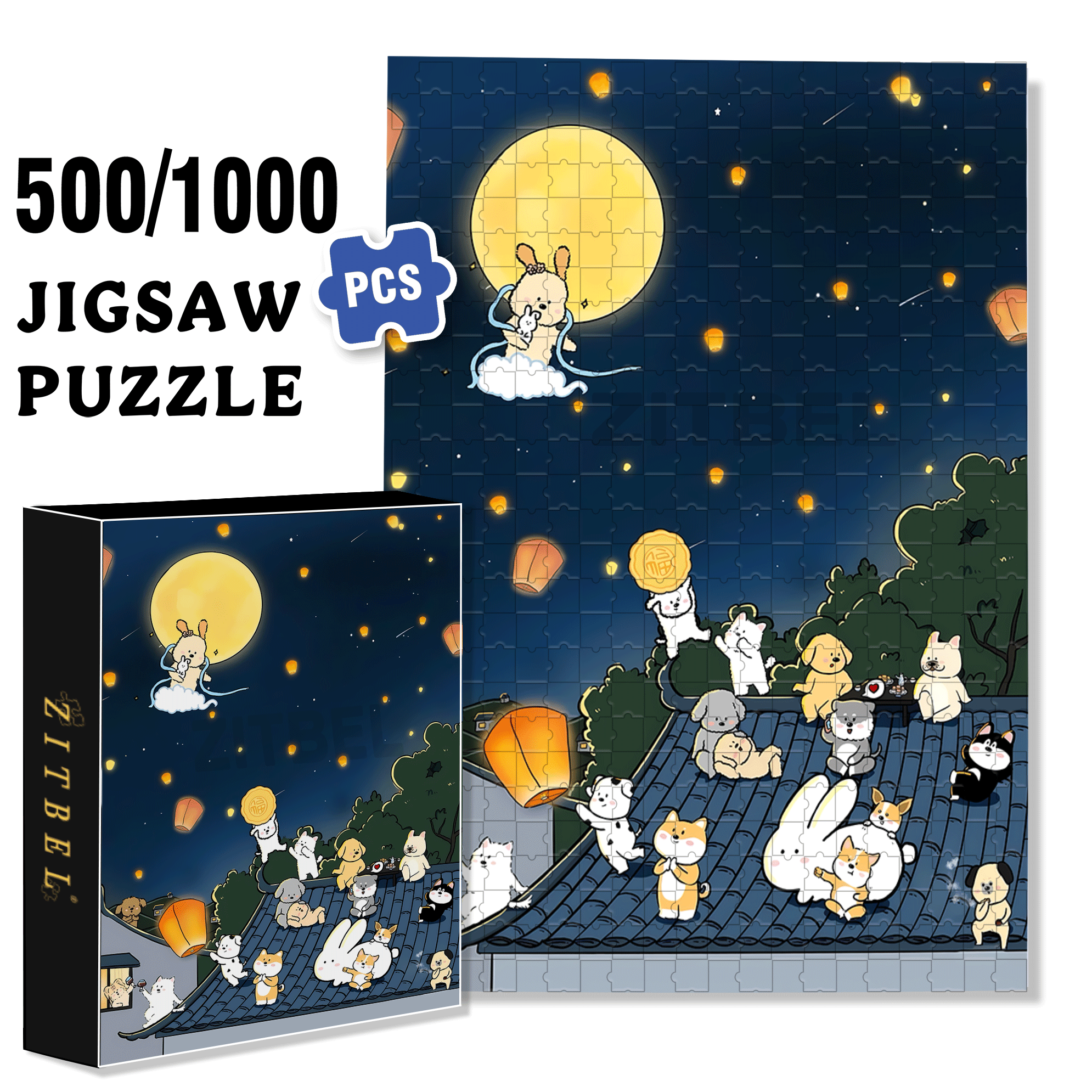 Celebrating Mid Autumn Festival 500pcs/1000pcs Jigsaw Puzzle, Scratch-Resistant, Interactive Family Game & Brain-Boosting DIY Decor, Perfect for Halloween, Christmas & New Year Gifts, Family Puzzle Game