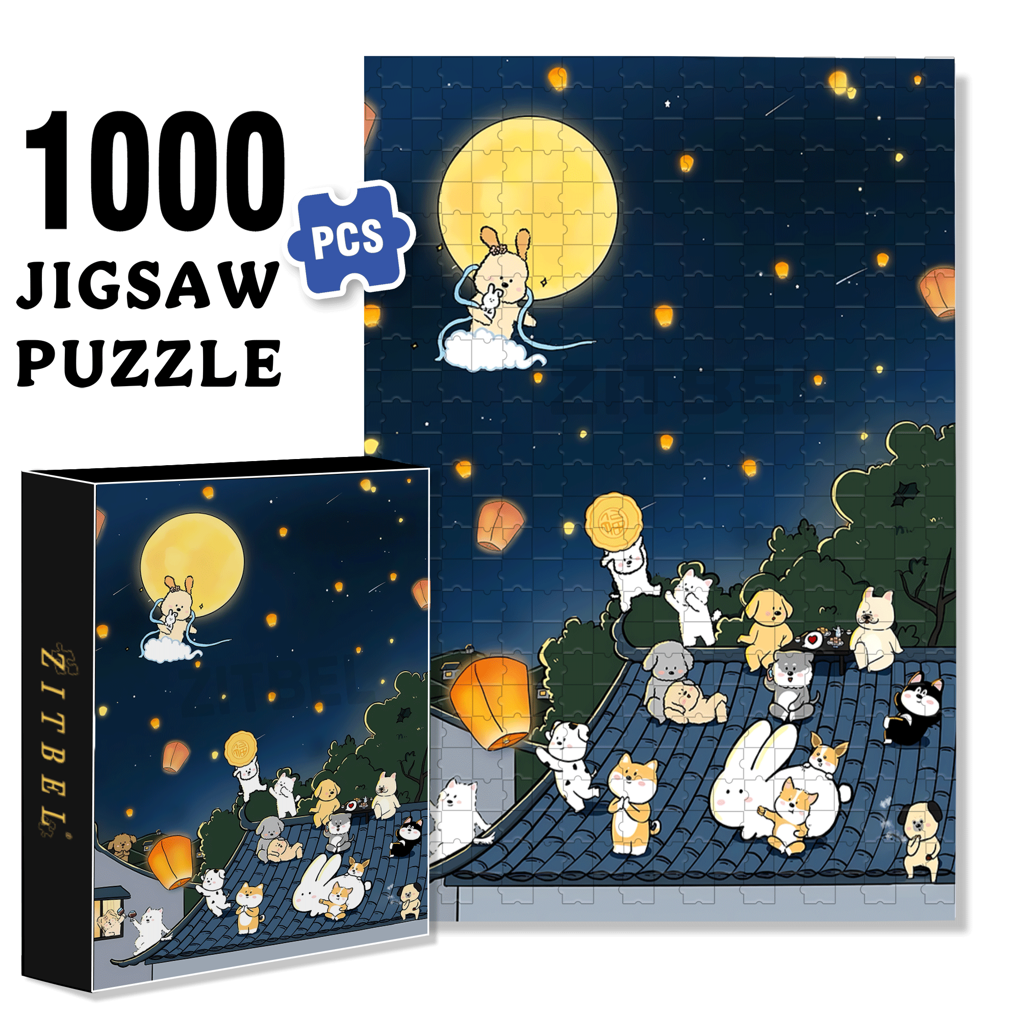 Celebrating Mid Autumn Festival 500pcs/1000pcs Jigsaw Puzzle, Scratch-Resistant, Interactive Family Game & Brain-Boosting DIY Decor, Perfect for Halloween, Christmas & New Year Gifts, Family Puzzle Game