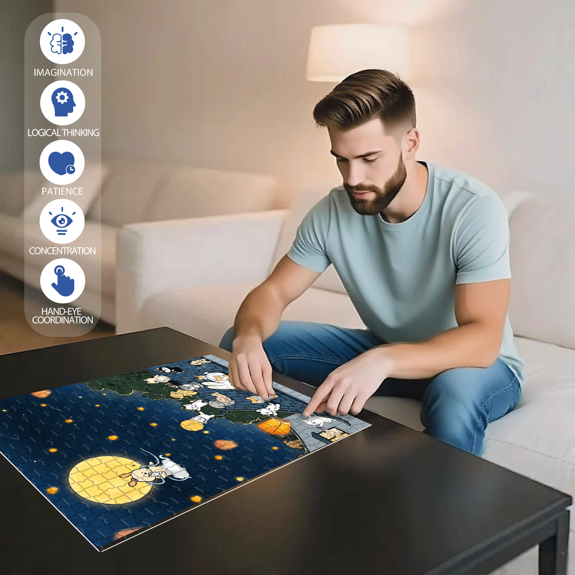 Celebrating Mid Autumn Festival 500pcs/1000pcs Jigsaw Puzzle, Scratch-Resistant, Interactive Family Game & Brain-Boosting DIY Decor, Perfect for Halloween, Christmas & New Year Gifts, Family Puzzle Game