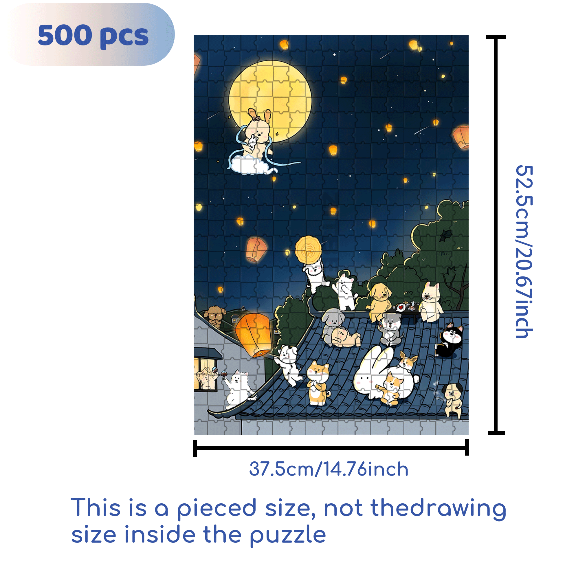 Celebrating Mid Autumn Festival 500pcs/1000pcs Jigsaw Puzzle, Scratch-Resistant, Interactive Family Game & Brain-Boosting DIY Decor, Perfect for Halloween, Christmas & New Year Gifts, Family Puzzle Game