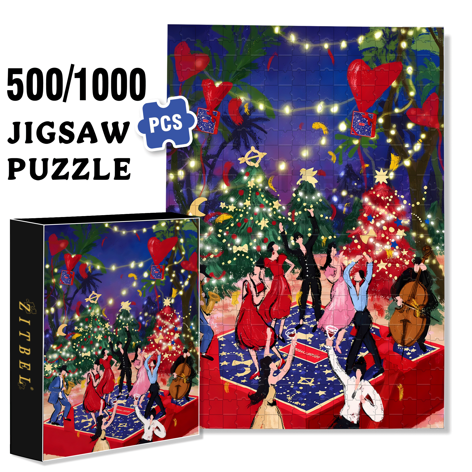 Christmas Carnival Party 500pcs/1000pcs Jigsaw Puzzle, Scratch-Resistant, Interactive Family Game & Brain-Boosting DIY Decor, Perfect for Halloween, Christmas & New Year Gifts, Family Puzzle Game
