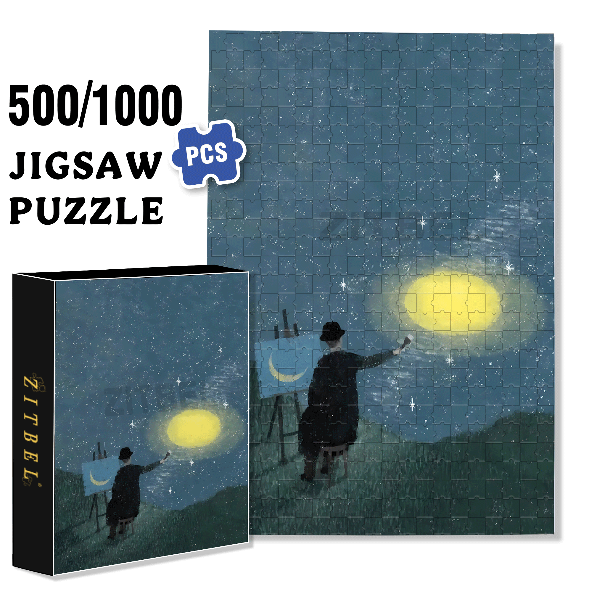 Draw A Moon 500pcs/1000pcs Jigsaw Puzzle, Scratch-Resistant, Interactive Family Game & Brain-Boosting DIY Decor, Perfect for Halloween, Christmas & New Year Gifts, Family Puzzle Game