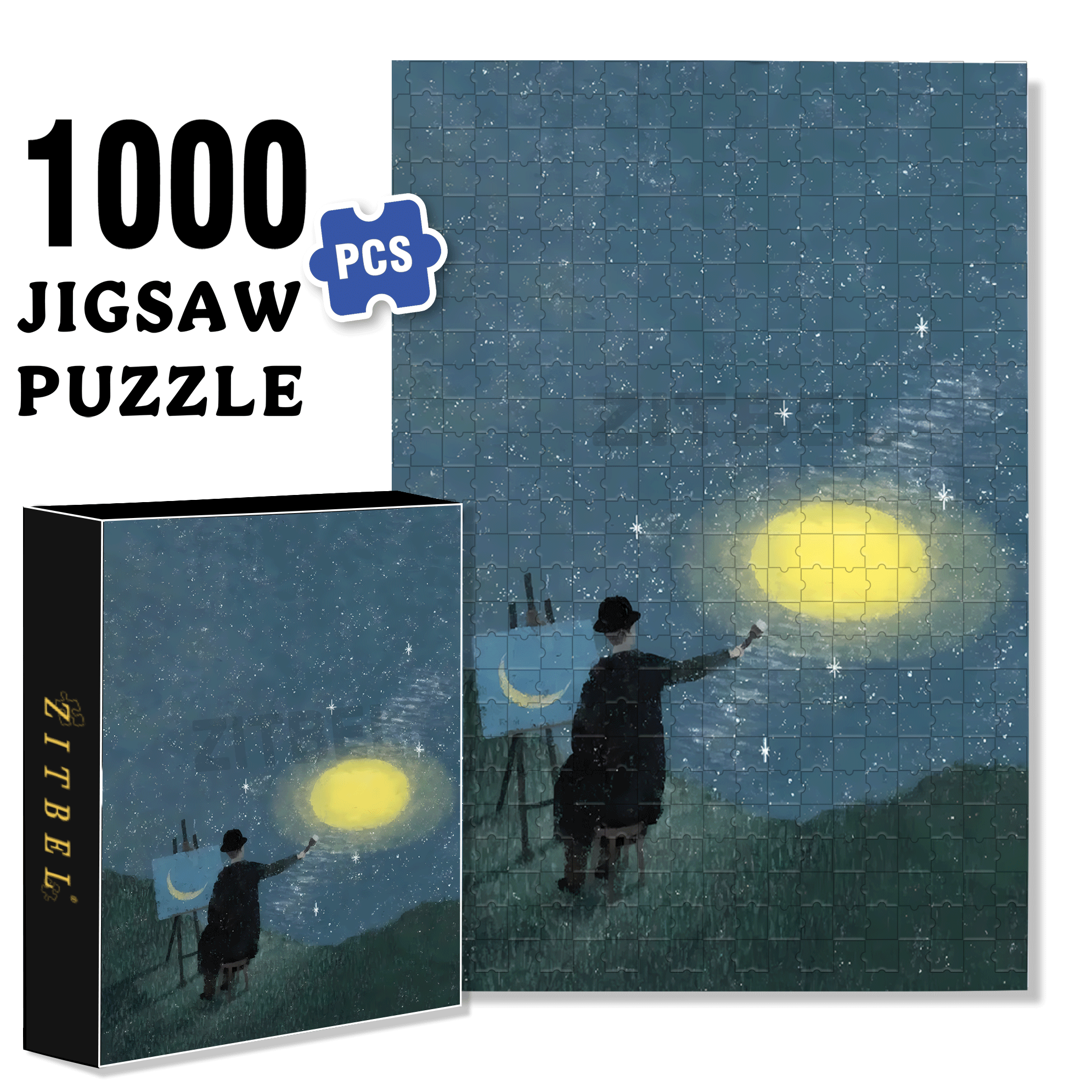 Draw A Moon 500pcs/1000pcs Jigsaw Puzzle, Scratch-Resistant, Interactive Family Game & Brain-Boosting DIY Decor, Perfect for Halloween, Christmas & New Year Gifts, Family Puzzle Game
