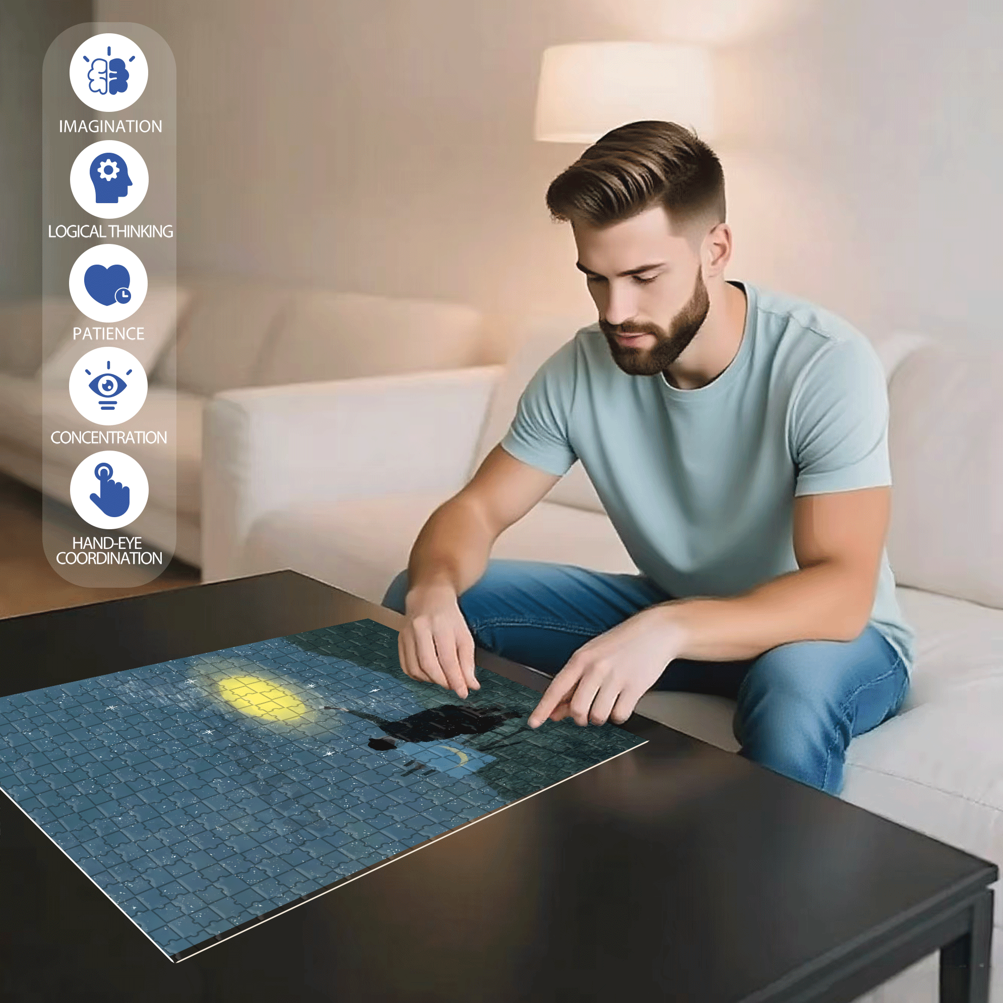 Draw A Moon 500pcs/1000pcs Jigsaw Puzzle, Scratch-Resistant, Interactive Family Game & Brain-Boosting DIY Decor, Perfect for Halloween, Christmas & New Year Gifts, Family Puzzle Game