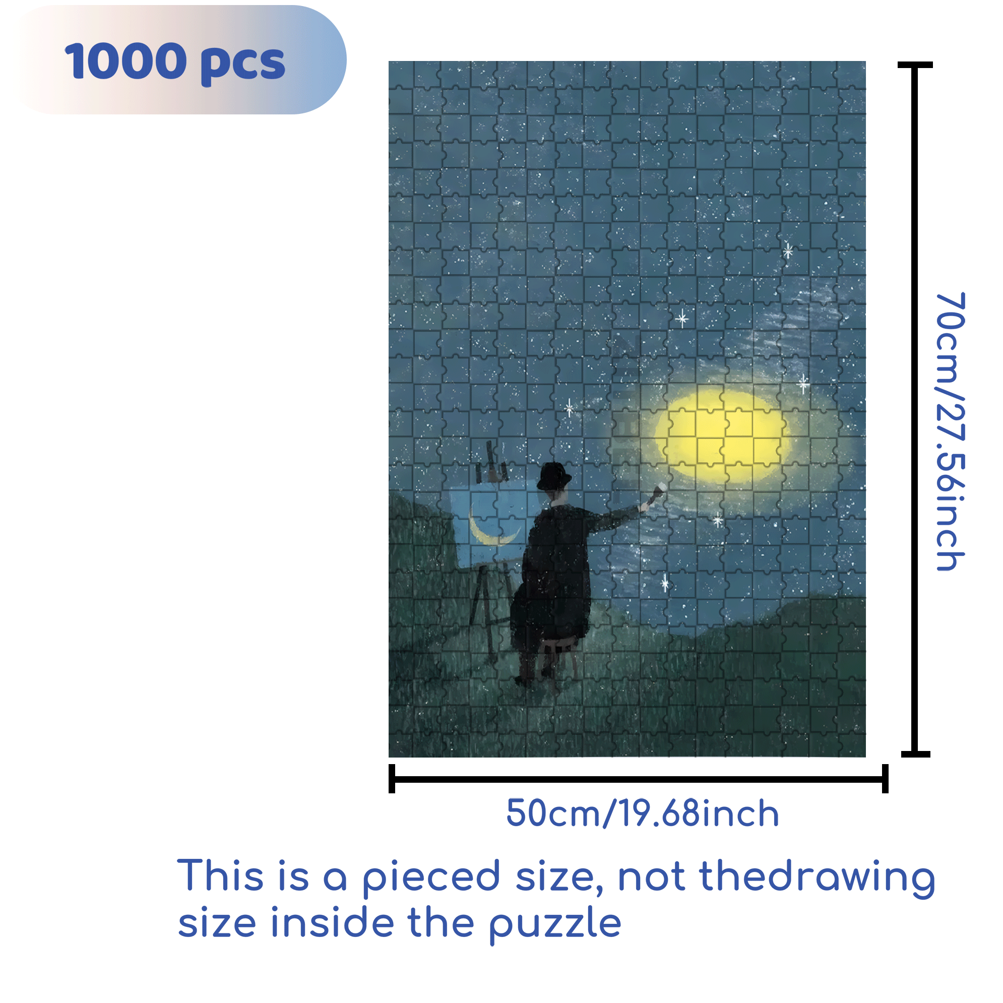 Draw A Moon 500pcs/1000pcs Jigsaw Puzzle, Scratch-Resistant, Interactive Family Game & Brain-Boosting DIY Decor, Perfect for Halloween, Christmas & New Year Gifts, Family Puzzle Game