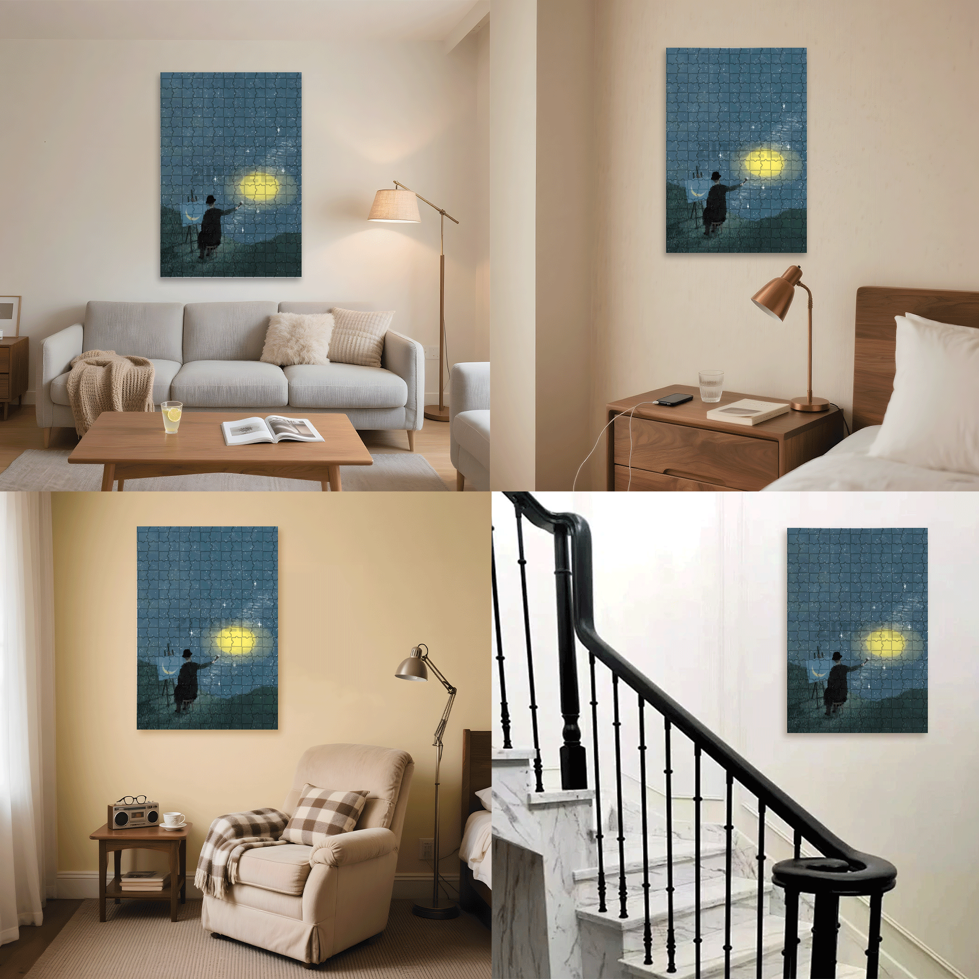 Draw A Moon 500pcs/1000pcs Jigsaw Puzzle, Scratch-Resistant, Interactive Family Game & Brain-Boosting DIY Decor, Perfect for Halloween, Christmas & New Year Gifts, Family Puzzle Game