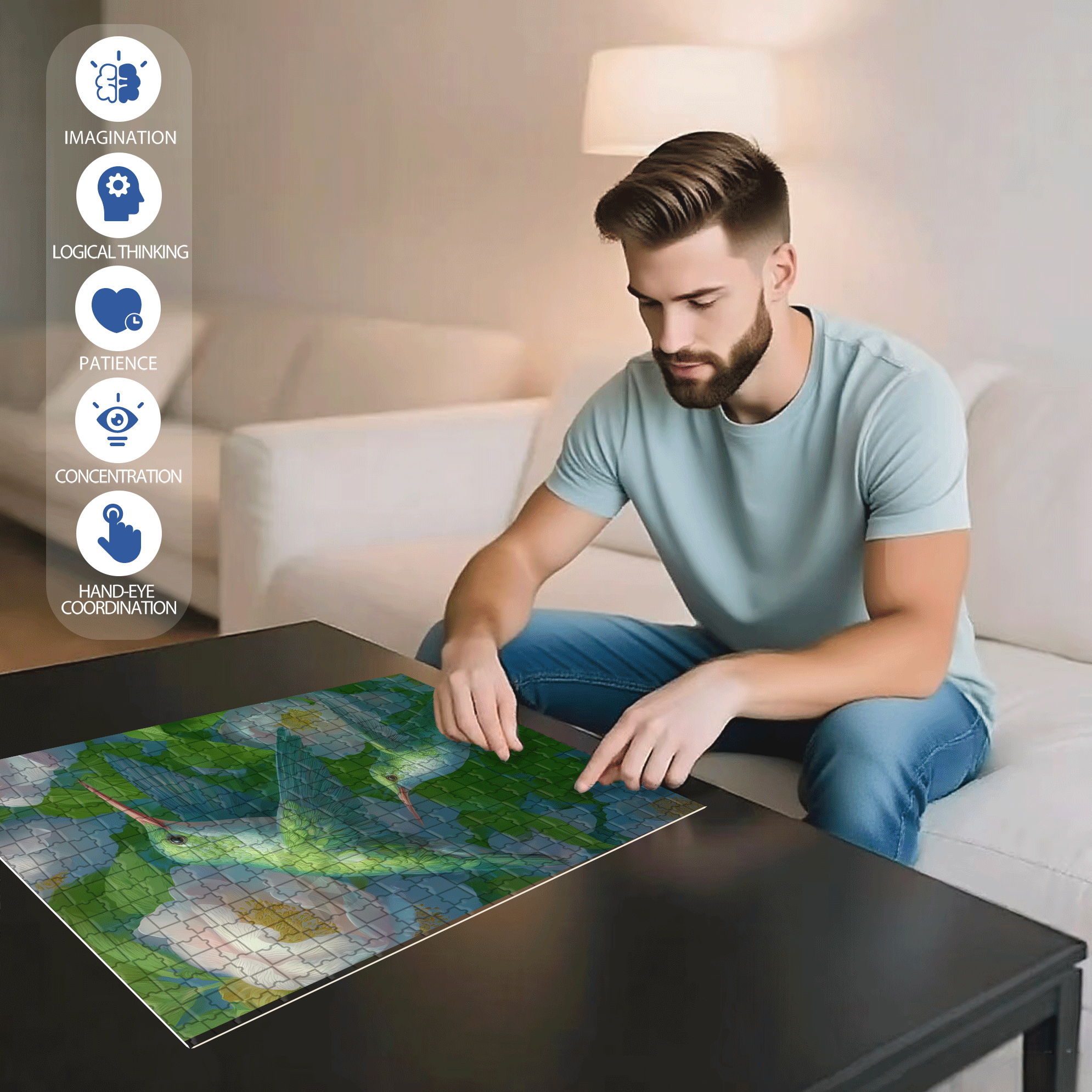 Gentle Green 500pcs/1000pcs Jigsaw Puzzle, Scratch-Resistant, Interactive Family Game & Brain-Boosting DIY Decor, Perfect for Halloween, Christmas & New Year Gifts, Family Puzzle Game