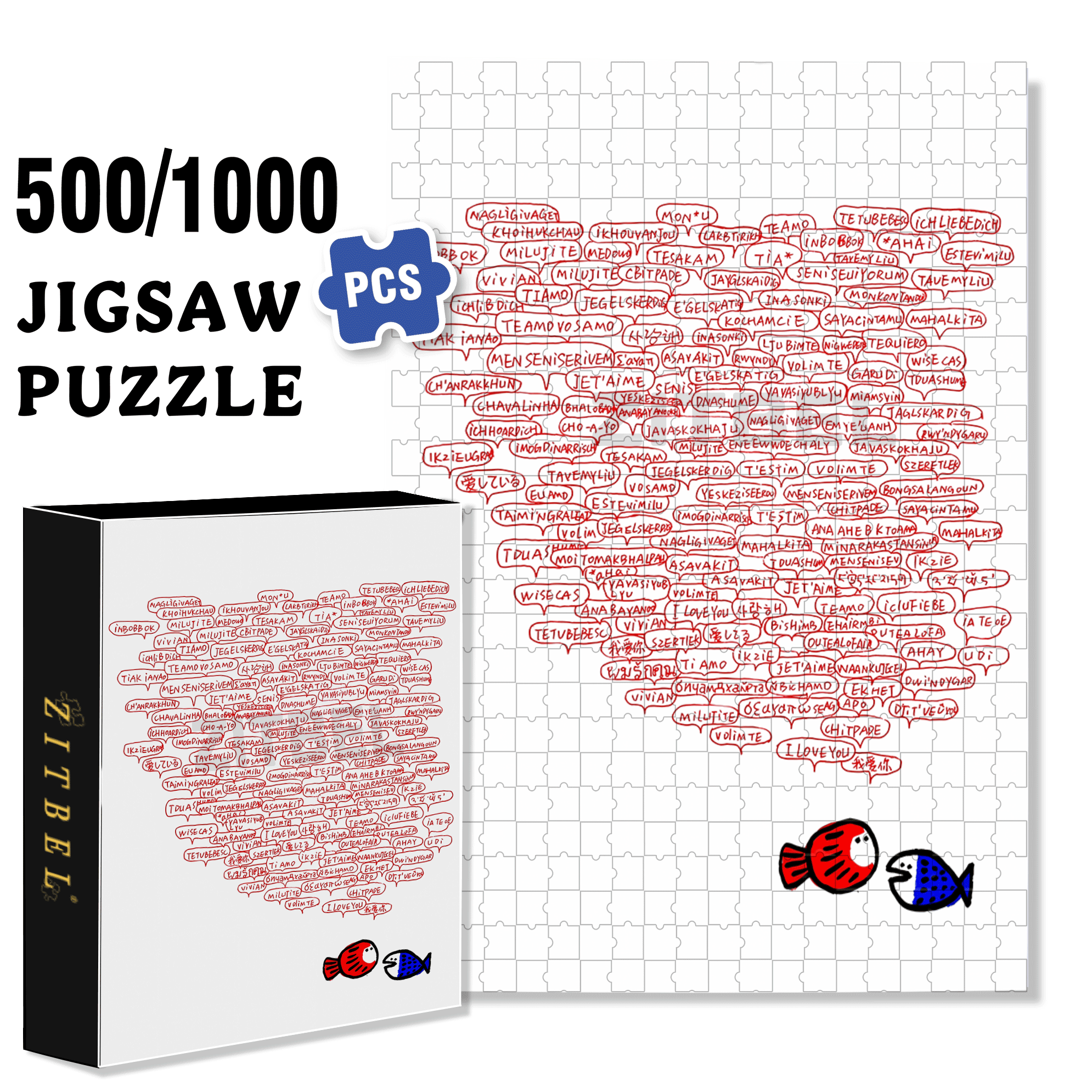 I Love You All Over The World 500pcs/1000pcs Jigsaw Puzzle, Scratch-Resistant, Interactive Family Game & Brain-Boosting DIY Decor, Perfect for Halloween, Christmas & New Year Gifts, Family Puzzle Game