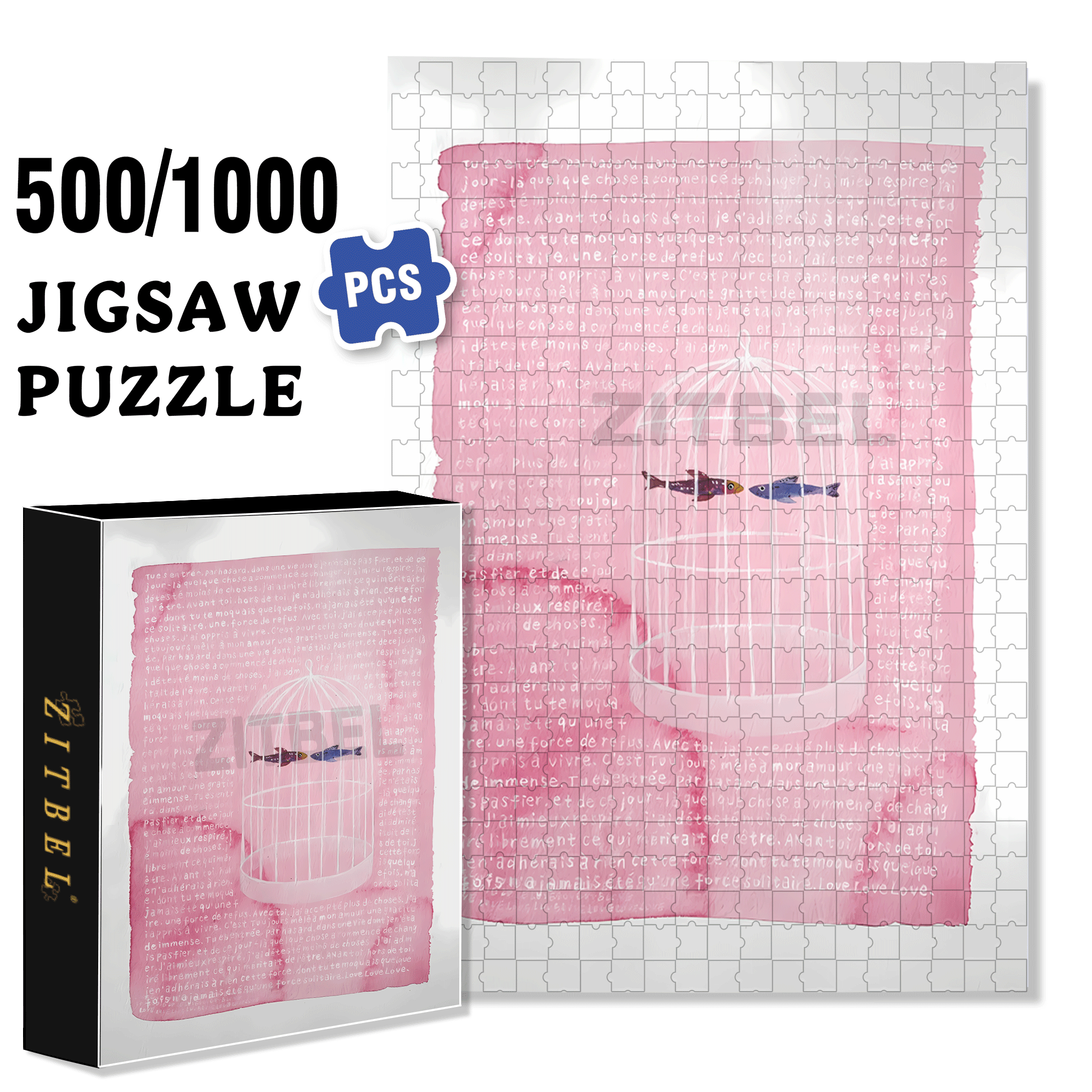 Kissing Gourami 500pcs/1000pcs Jigsaw Puzzle, Scratch-Resistant, Interactive Family Game & Brain-Boosting DIY Decor, Perfect for Halloween, Christmas & New Year Gifts, Family Puzzle Game