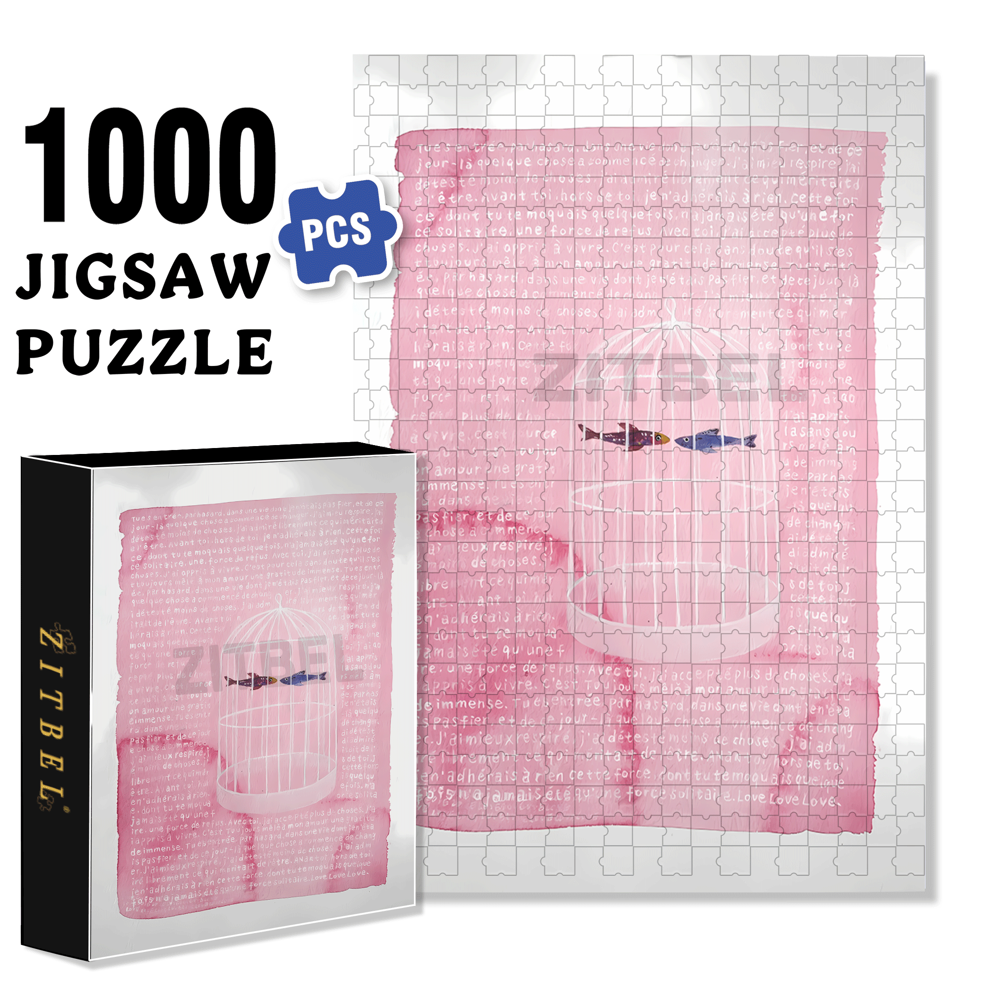 Kissing Gourami 500pcs/1000pcs Jigsaw Puzzle, Scratch-Resistant, Interactive Family Game & Brain-Boosting DIY Decor, Perfect for Halloween, Christmas & New Year Gifts, Family Puzzle Game