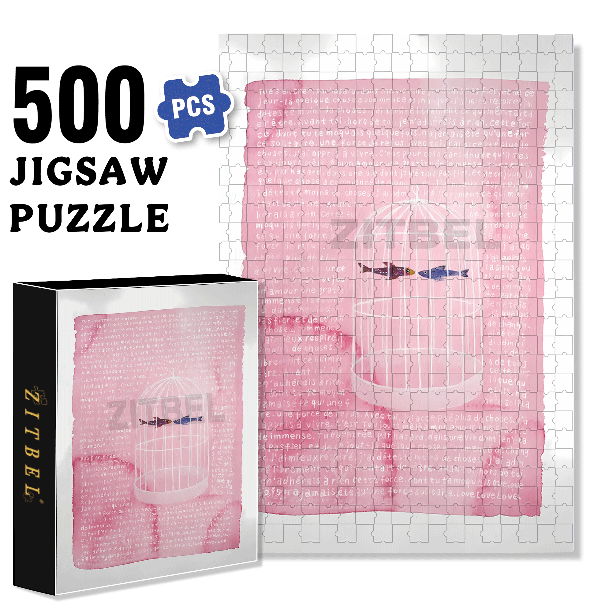 Kissing Gourami 500pcs/1000pcs Jigsaw Puzzle, Scratch-Resistant, Interactive Family Game & Brain-Boosting DIY Decor, Perfect for Halloween, Christmas & New Year Gifts, Family Puzzle Game