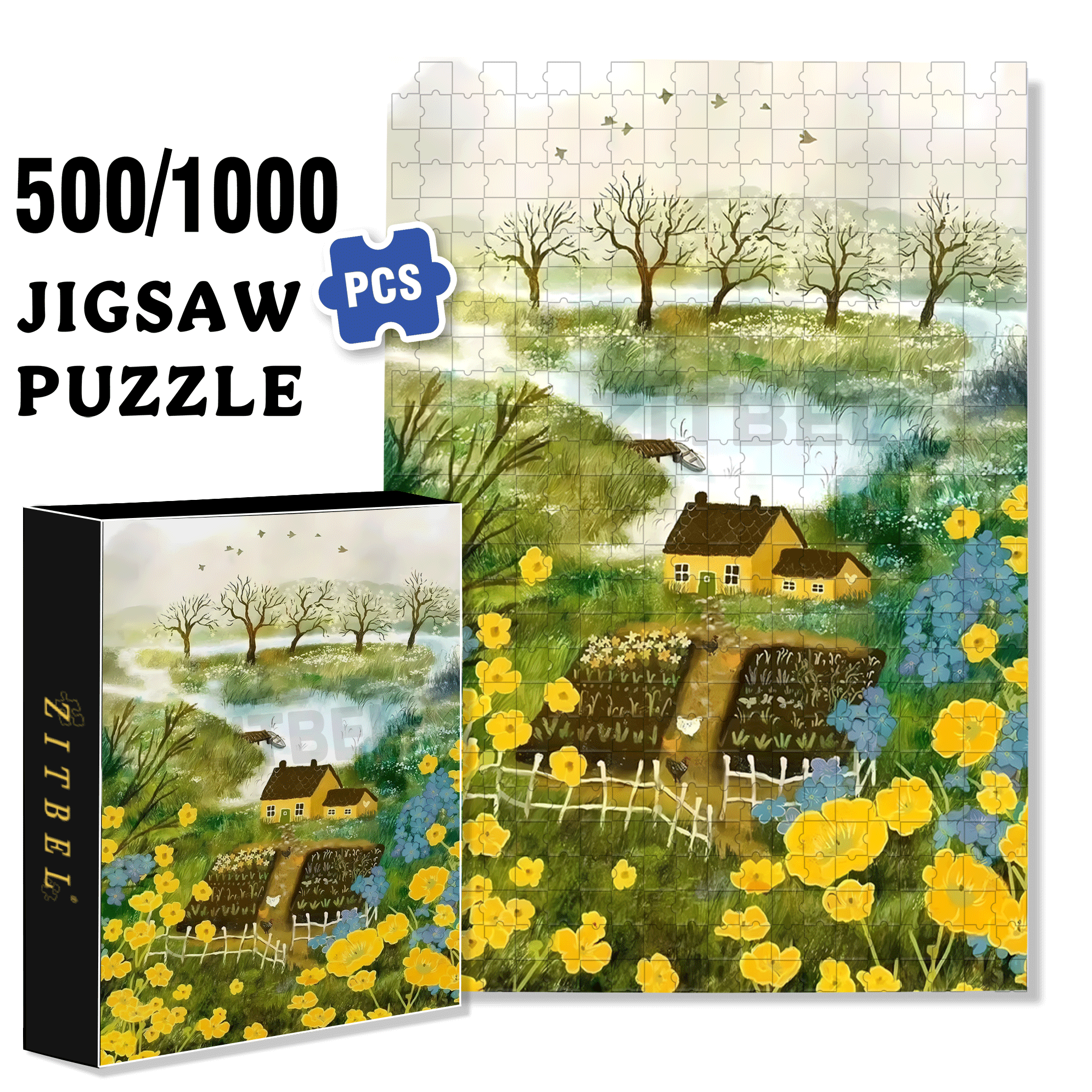 Little Yellow Flowers In Memory 500pcs/1000pcs Jigsaw Puzzle, Scratch-Resistant, Interactive Family Game & Brain-Boosting DIY Decor, Perfect for Halloween, Christmas & New Year Gifts, Family Puzzle Game