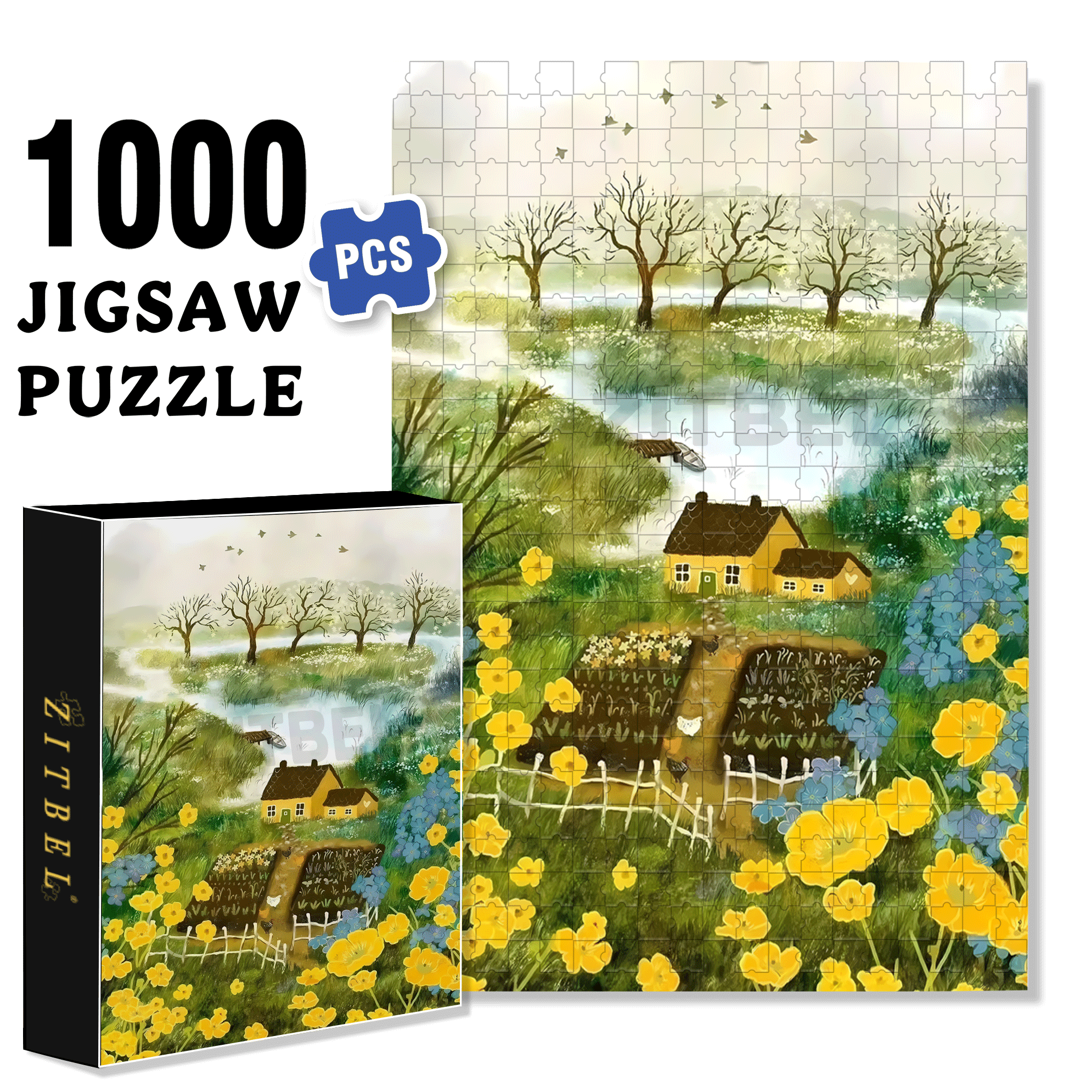 Little Yellow Flowers In Memory 500pcs/1000pcs Jigsaw Puzzle, Scratch-Resistant, Interactive Family Game & Brain-Boosting DIY Decor, Perfect for Halloween, Christmas & New Year Gifts, Family Puzzle Game