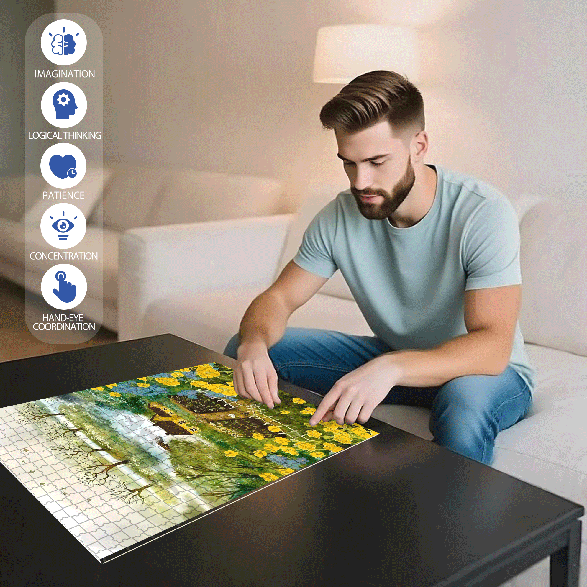 Little Yellow Flowers In Memory 500pcs/1000pcs Jigsaw Puzzle, Scratch-Resistant, Interactive Family Game & Brain-Boosting DIY Decor, Perfect for Halloween, Christmas & New Year Gifts, Family Puzzle Game