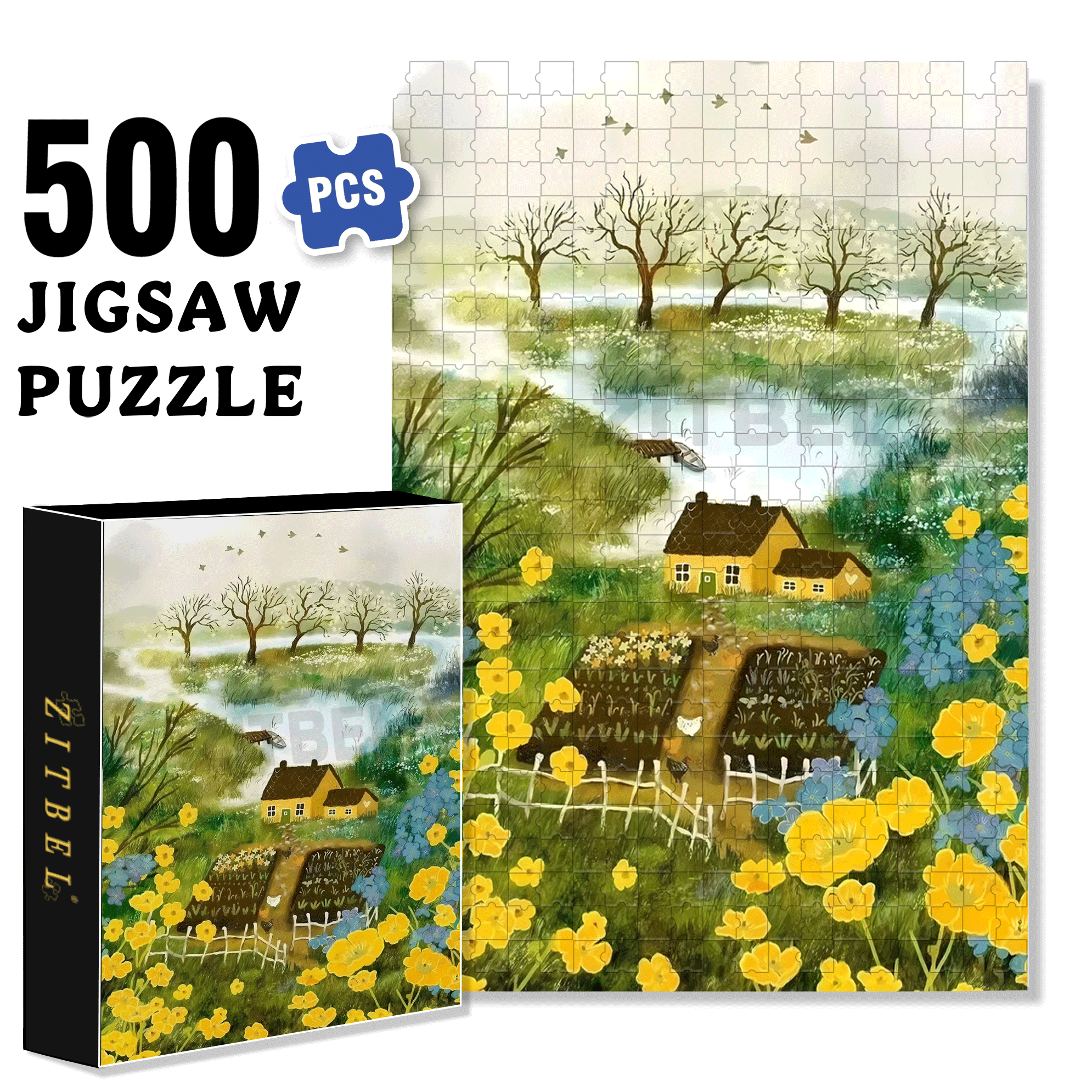 Little Yellow Flowers In Memory 500pcs/1000pcs Jigsaw Puzzle, Scratch-Resistant, Interactive Family Game & Brain-Boosting DIY Decor, Perfect for Halloween, Christmas & New Year Gifts, Family Puzzle Game