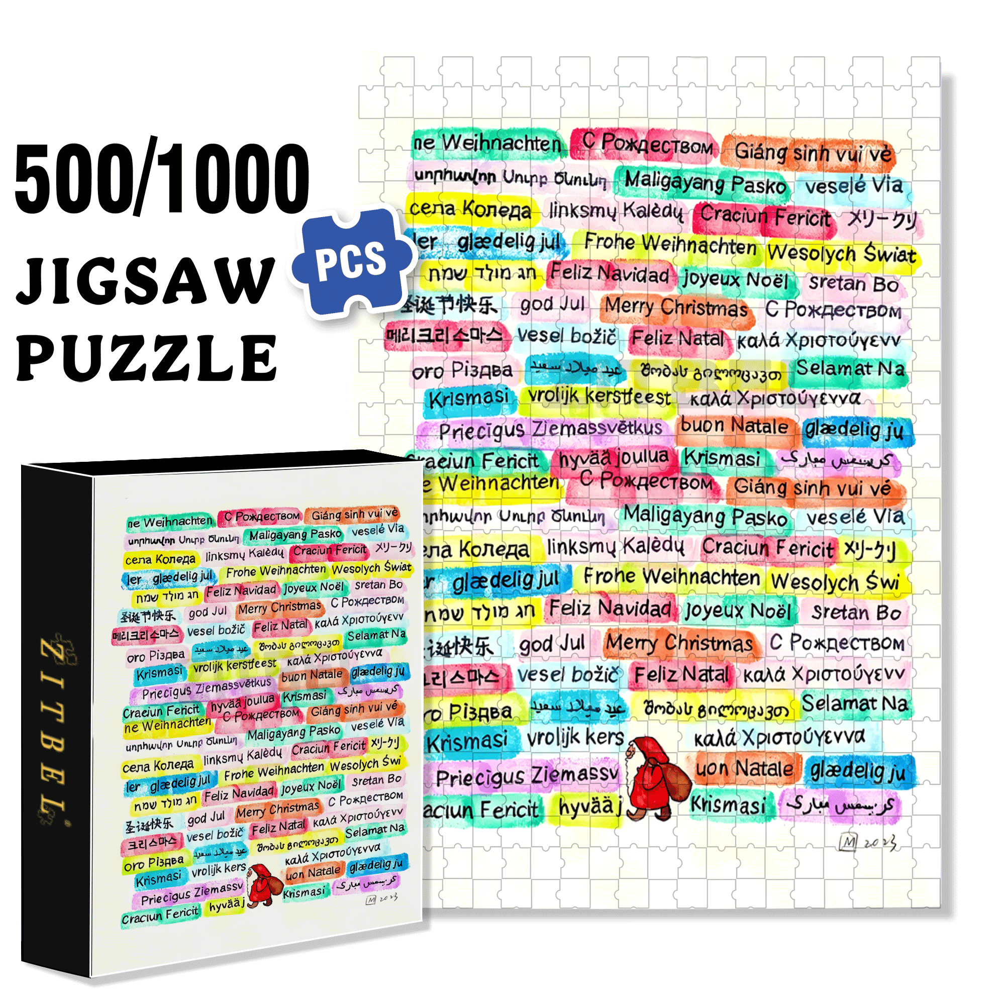 Merry Christmas to the World 500pcs/1000pcs Jigsaw Puzzle, Scratch-Resistant, Interactive Family Game & Brain-Boosting DIY Decor, Perfect for Halloween, Christmas & New Year Gifts, Family Puzzle Game