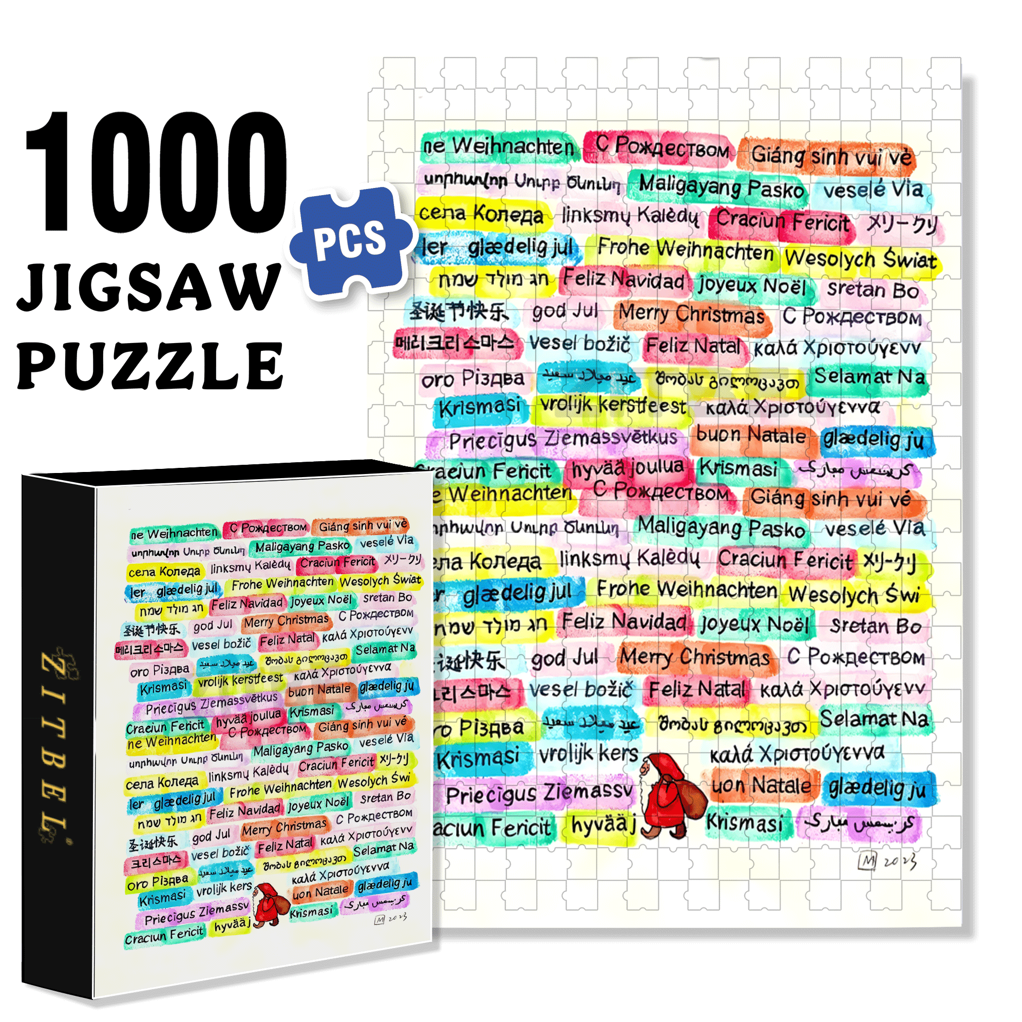 Merry Christmas to the World 500pcs/1000pcs Jigsaw Puzzle, Scratch-Resistant, Interactive Family Game & Brain-Boosting DIY Decor, Perfect for Halloween, Christmas & New Year Gifts, Family Puzzle Game
