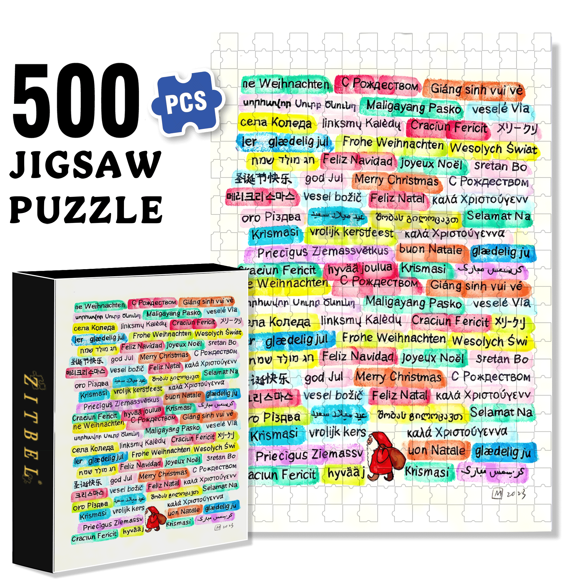 Merry Christmas to the World 500pcs/1000pcs Jigsaw Puzzle, Scratch-Resistant, Interactive Family Game & Brain-Boosting DIY Decor, Perfect for Halloween, Christmas & New Year Gifts, Family Puzzle Game
