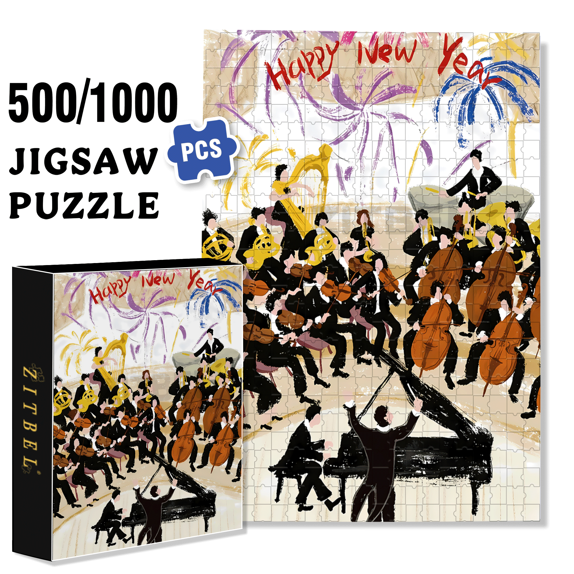 New Year's Concert 500pcs/1000pcs Jigsaw Puzzle, Scratch-Resistant, Interactive Family Game & Brain-Boosting DIY Decor, Perfect for Halloween, Christmas & New Year Gifts, Family Puzzle Game