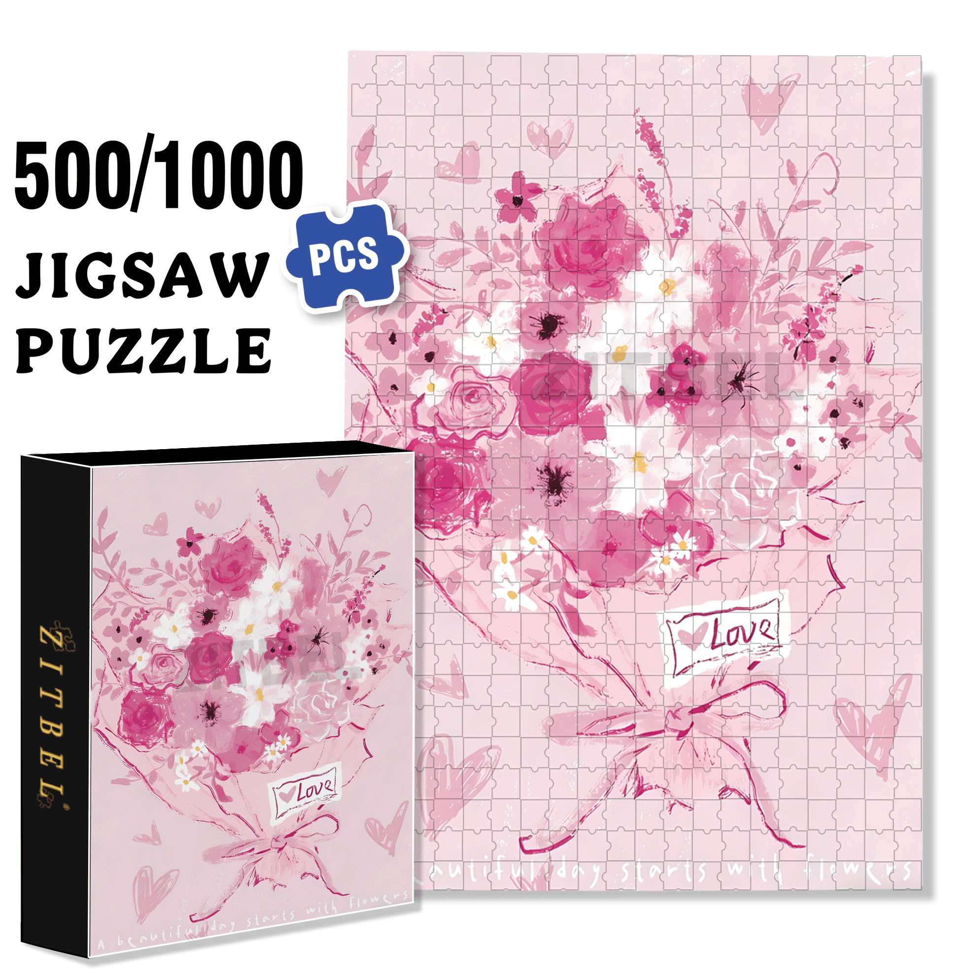 Pink Pink 500pcs/1000pcs Jigsaw Puzzle, Scratch-Resistant, Interactive Family Game & Brain-Boosting DIY Decor, Perfect for Halloween, Christmas & New Year Gifts, Family Puzzle Game