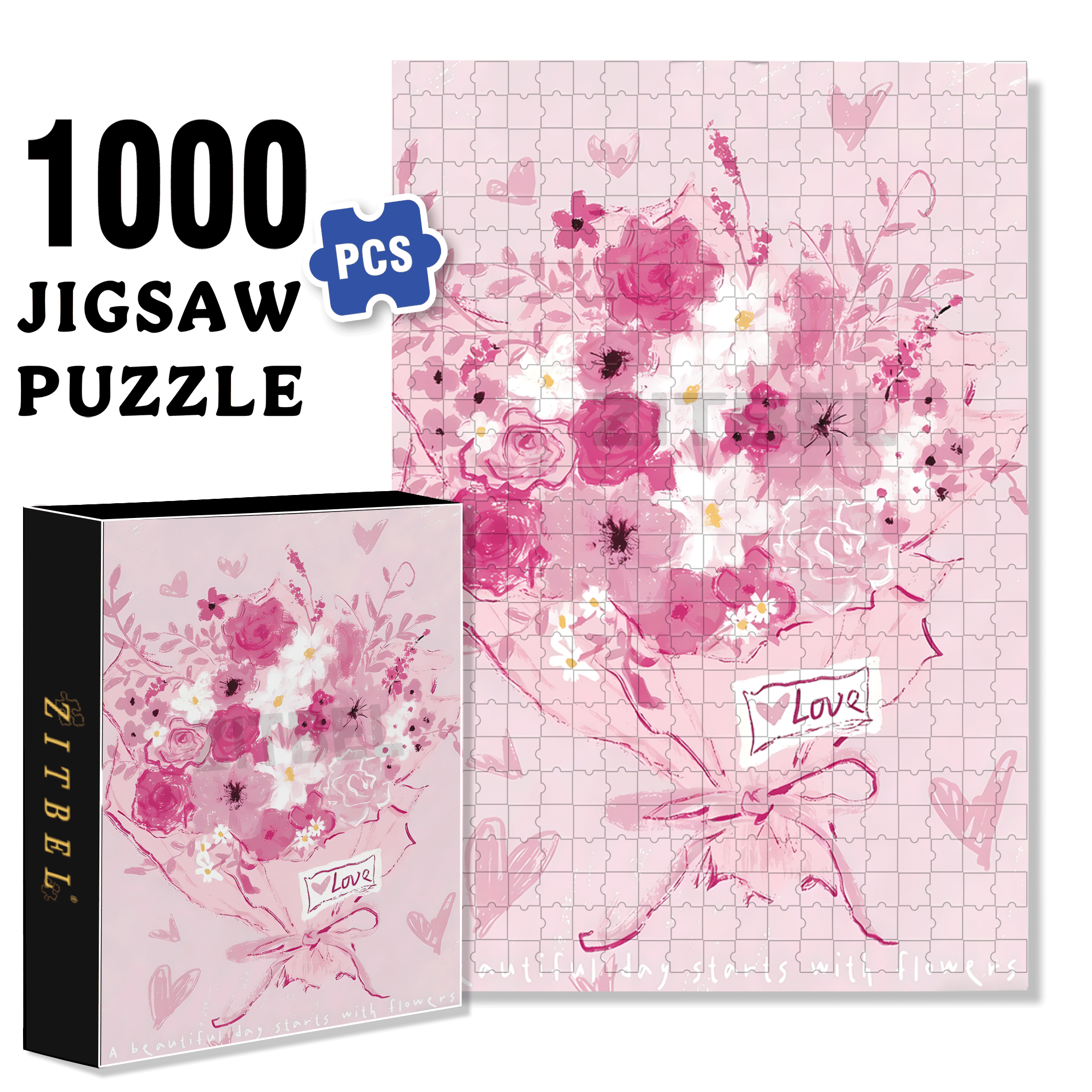 Pink Pink 500pcs/1000pcs Jigsaw Puzzle, Scratch-Resistant, Interactive Family Game & Brain-Boosting DIY Decor, Perfect for Halloween, Christmas & New Year Gifts, Family Puzzle Game