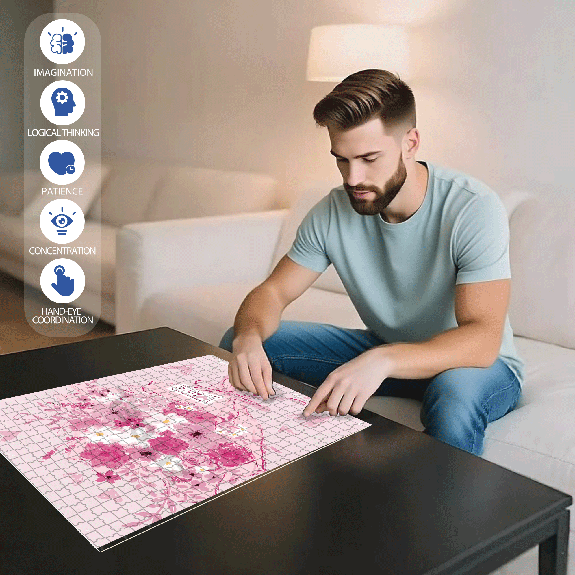 Pink Pink 500pcs/1000pcs Jigsaw Puzzle, Scratch-Resistant, Interactive Family Game & Brain-Boosting DIY Decor, Perfect for Halloween, Christmas & New Year Gifts, Family Puzzle Game