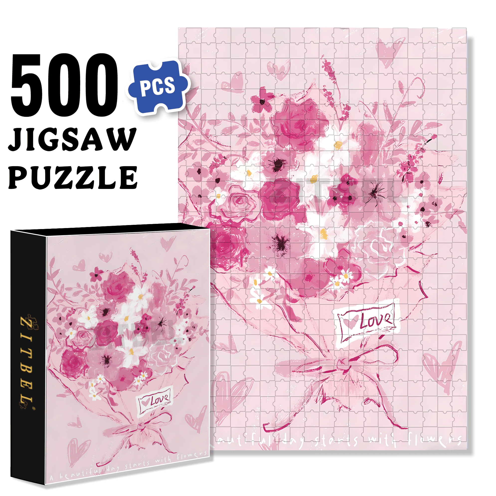 Pink Pink 500pcs/1000pcs Jigsaw Puzzle, Scratch-Resistant, Interactive Family Game & Brain-Boosting DIY Decor, Perfect for Halloween, Christmas & New Year Gifts, Family Puzzle Game