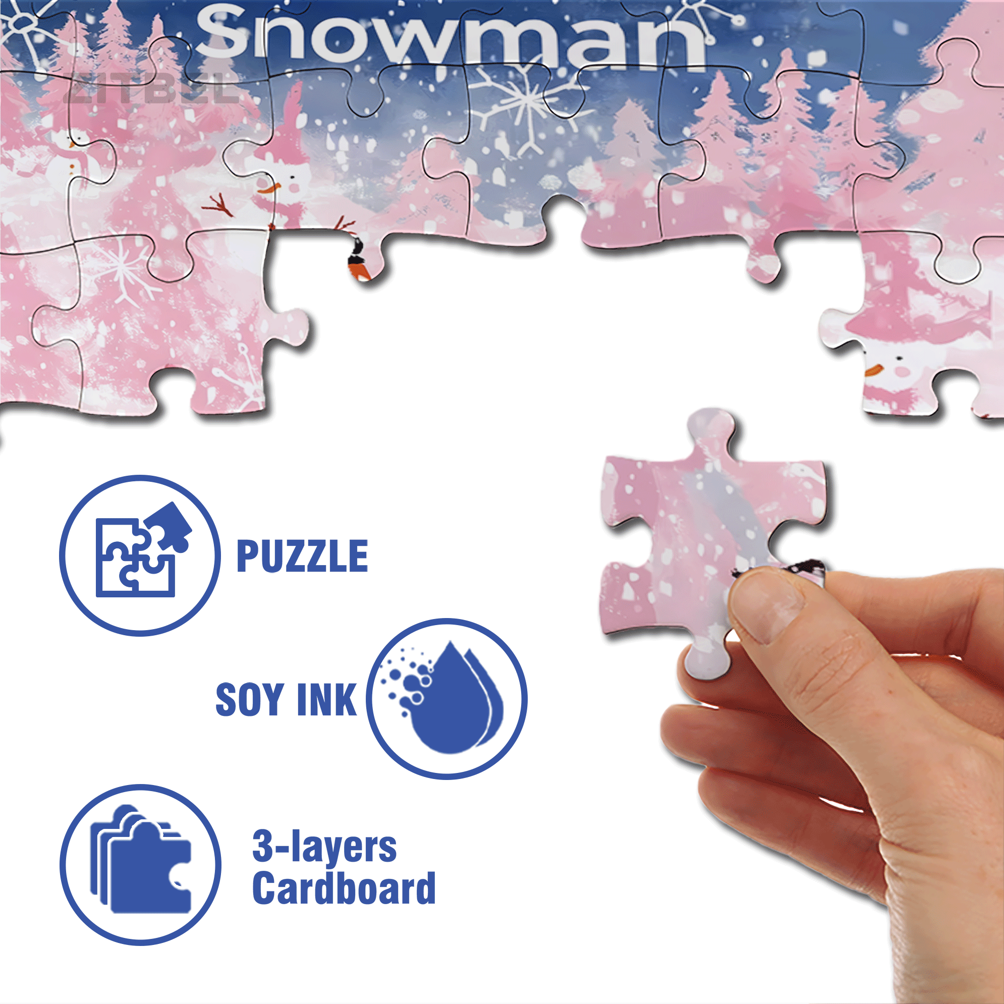 Pink Snowman 500pcs/1000pcs Jigsaw Puzzle, Scratch-Resistant, Interactive Family Game & Brain-Boosting DIY Decor, Perfect for Halloween, Christmas & New Year Gifts, Family Puzzle Game