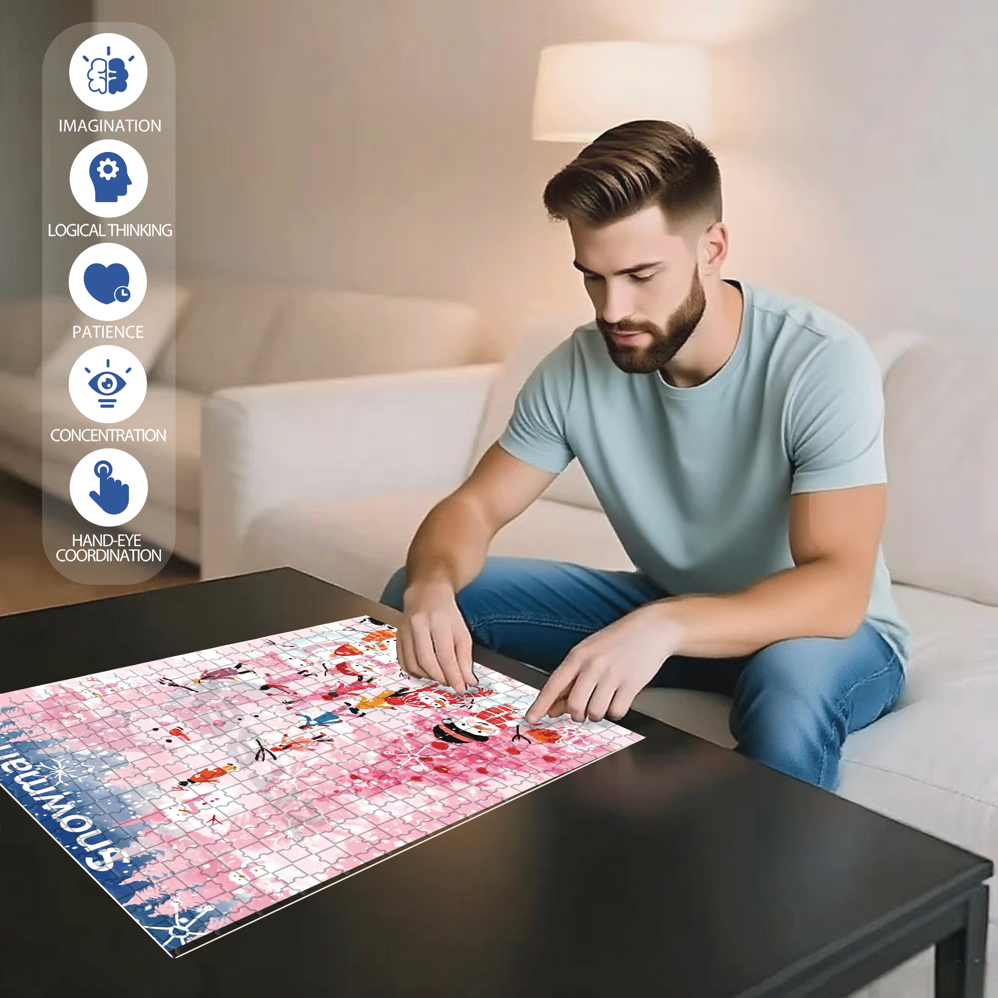 Pink Snowman 500pcs/1000pcs Jigsaw Puzzle, Scratch-Resistant, Interactive Family Game & Brain-Boosting DIY Decor, Perfect for Halloween, Christmas & New Year Gifts, Family Puzzle Game