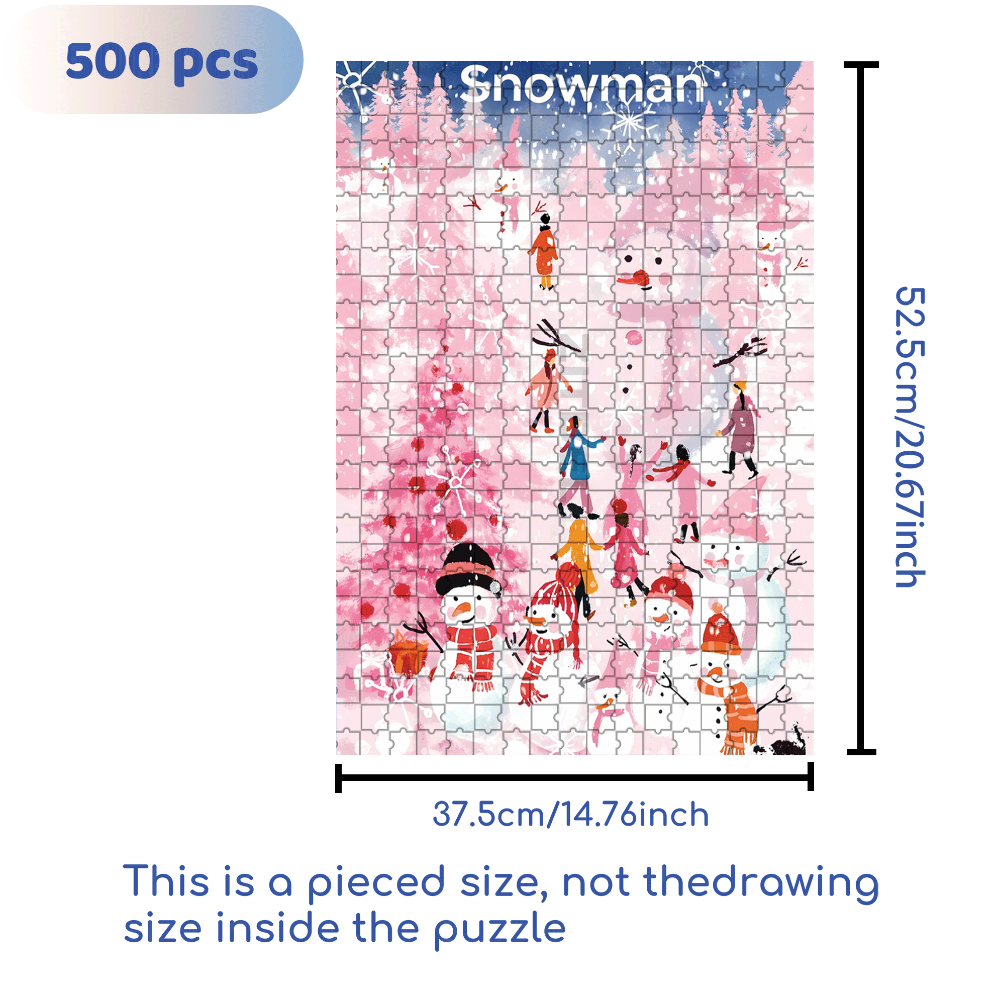 Pink Snowman 500pcs/1000pcs Jigsaw Puzzle, Scratch-Resistant, Interactive Family Game & Brain-Boosting DIY Decor, Perfect for Halloween, Christmas & New Year Gifts, Family Puzzle Game