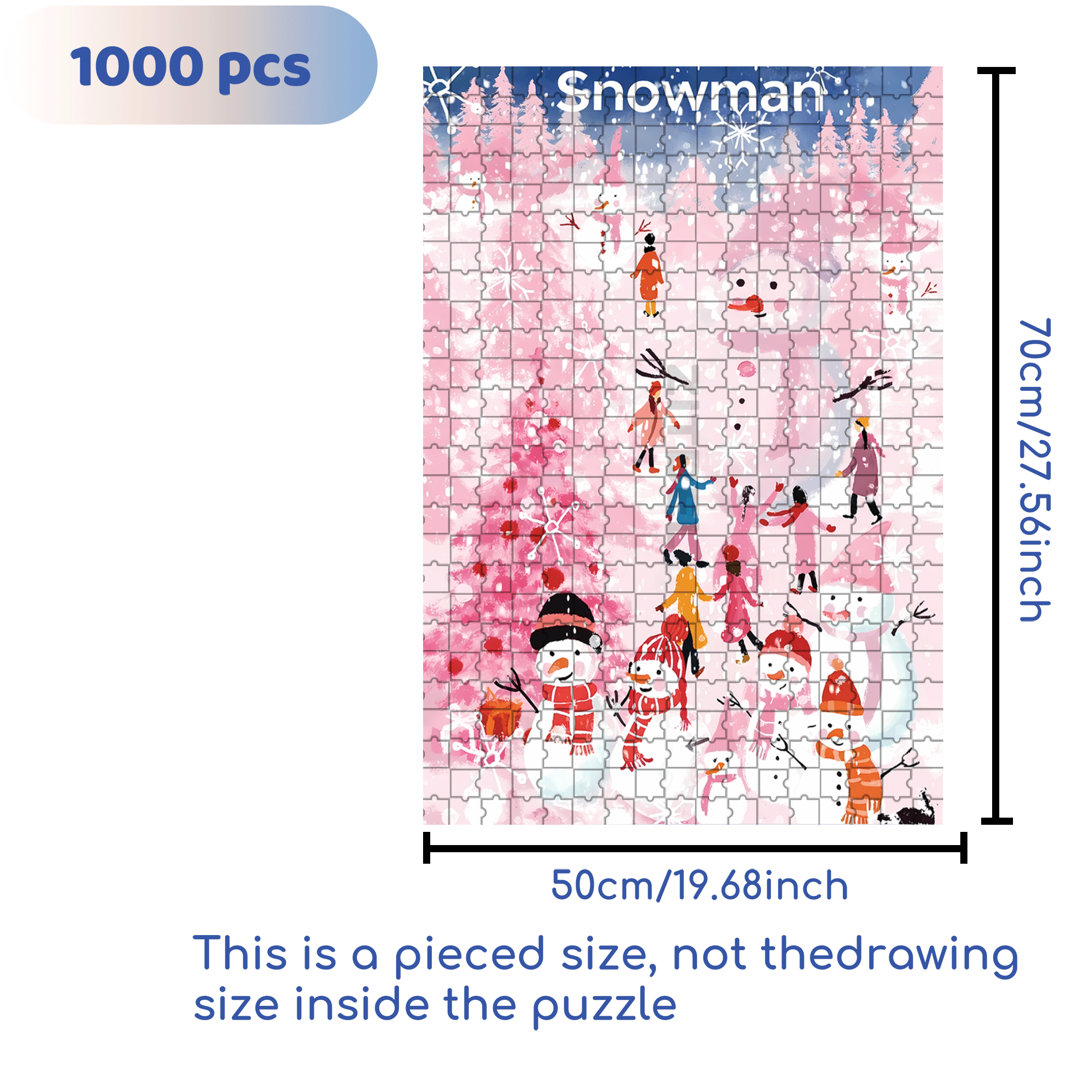 Pink Snowman 500pcs/1000pcs Jigsaw Puzzle, Scratch-Resistant, Interactive Family Game & Brain-Boosting DIY Decor, Perfect for Halloween, Christmas & New Year Gifts, Family Puzzle Game