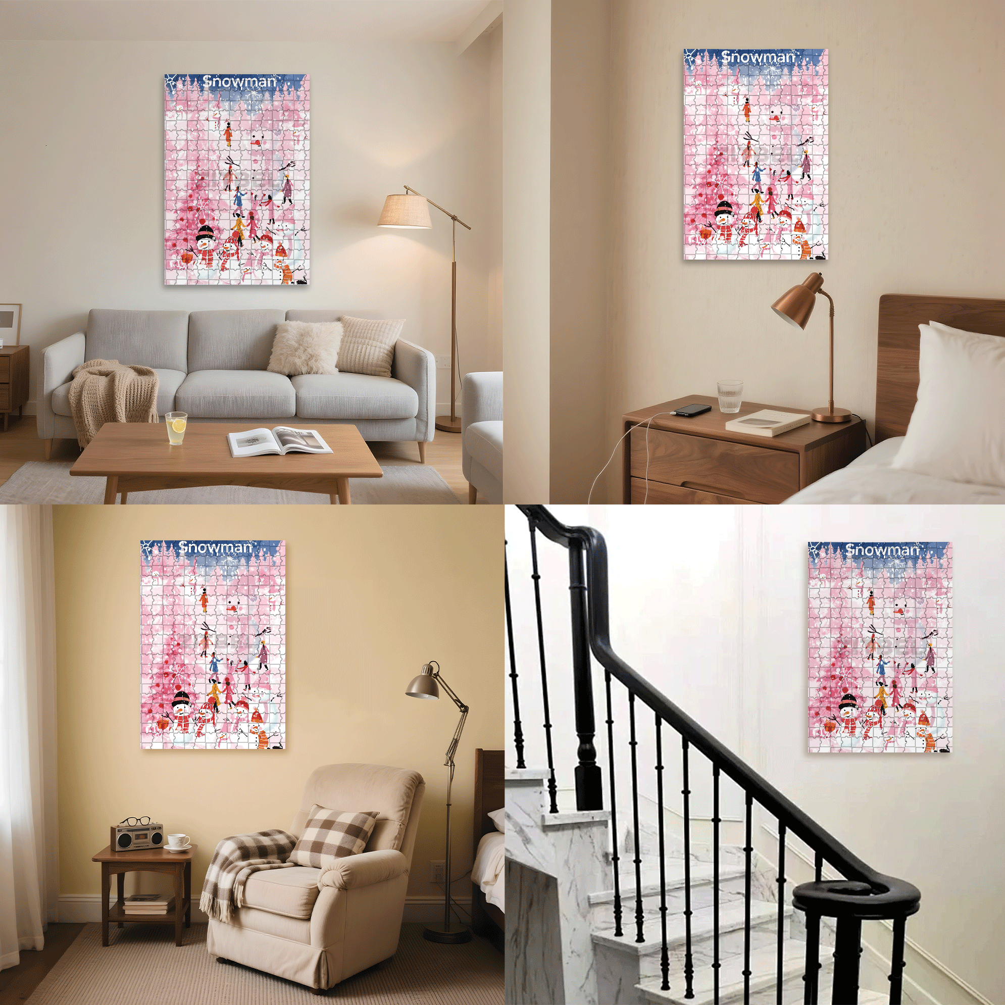 Pink Snowman 500pcs/1000pcs Jigsaw Puzzle, Scratch-Resistant, Interactive Family Game & Brain-Boosting DIY Decor, Perfect for Halloween, Christmas & New Year Gifts, Family Puzzle Game