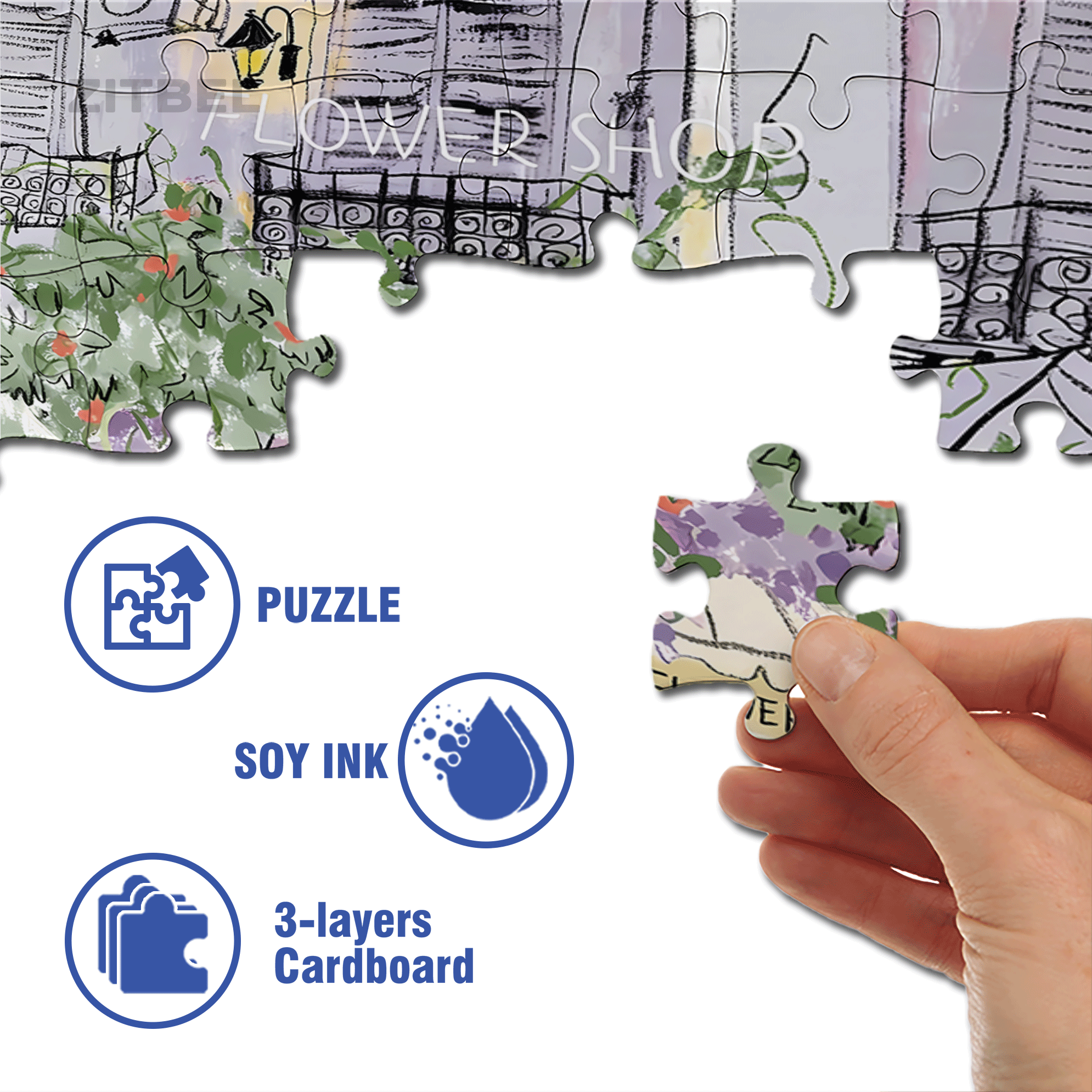 Purple Street Corner Flower Shop 500pcs/1000pcs Jigsaw Puzzle, Scratch-Resistant, Interactive Family Game & Brain-Boosting DIY Decor, Perfect for Halloween, Christmas & New Year Gifts, Family Puzzle Game