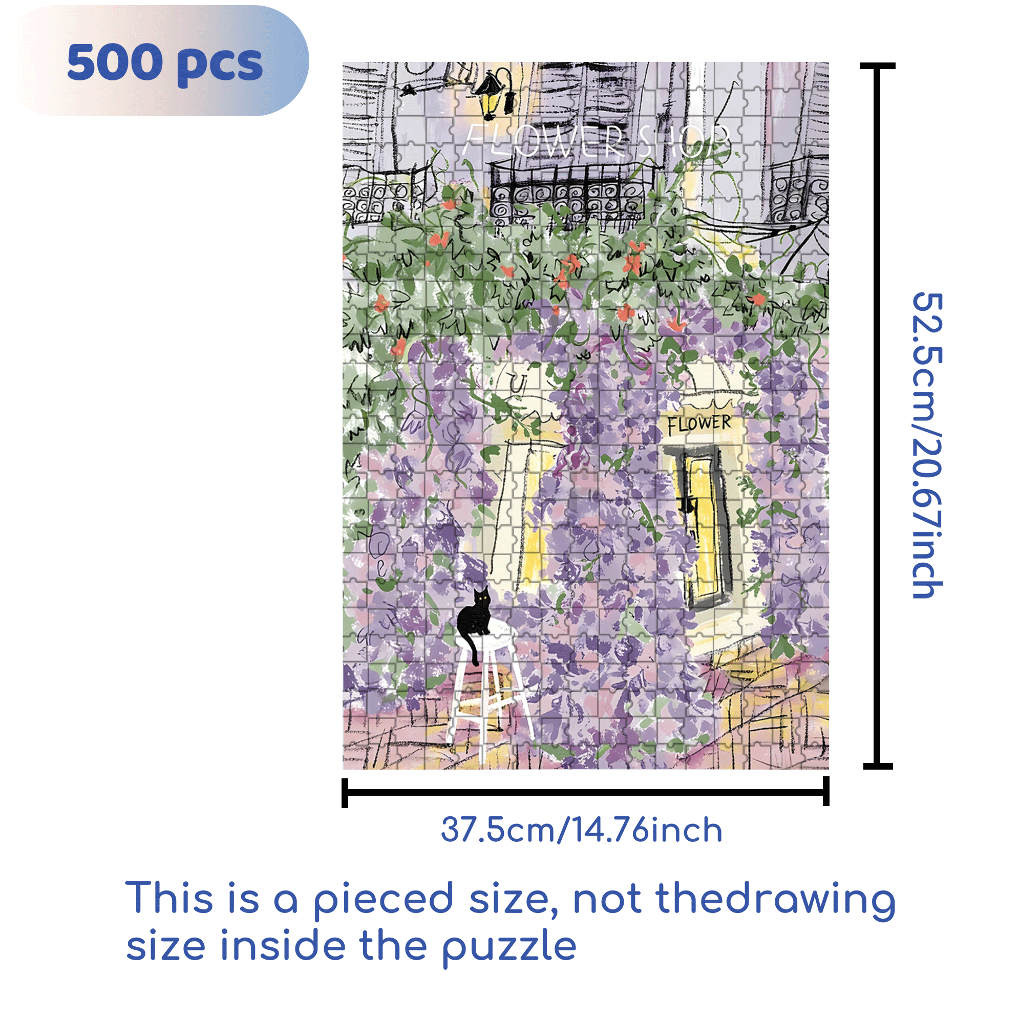 Purple Street Corner Flower Shop 500pcs/1000pcs Jigsaw Puzzle, Scratch-Resistant, Interactive Family Game & Brain-Boosting DIY Decor, Perfect for Halloween, Christmas & New Year Gifts, Family Puzzle Game