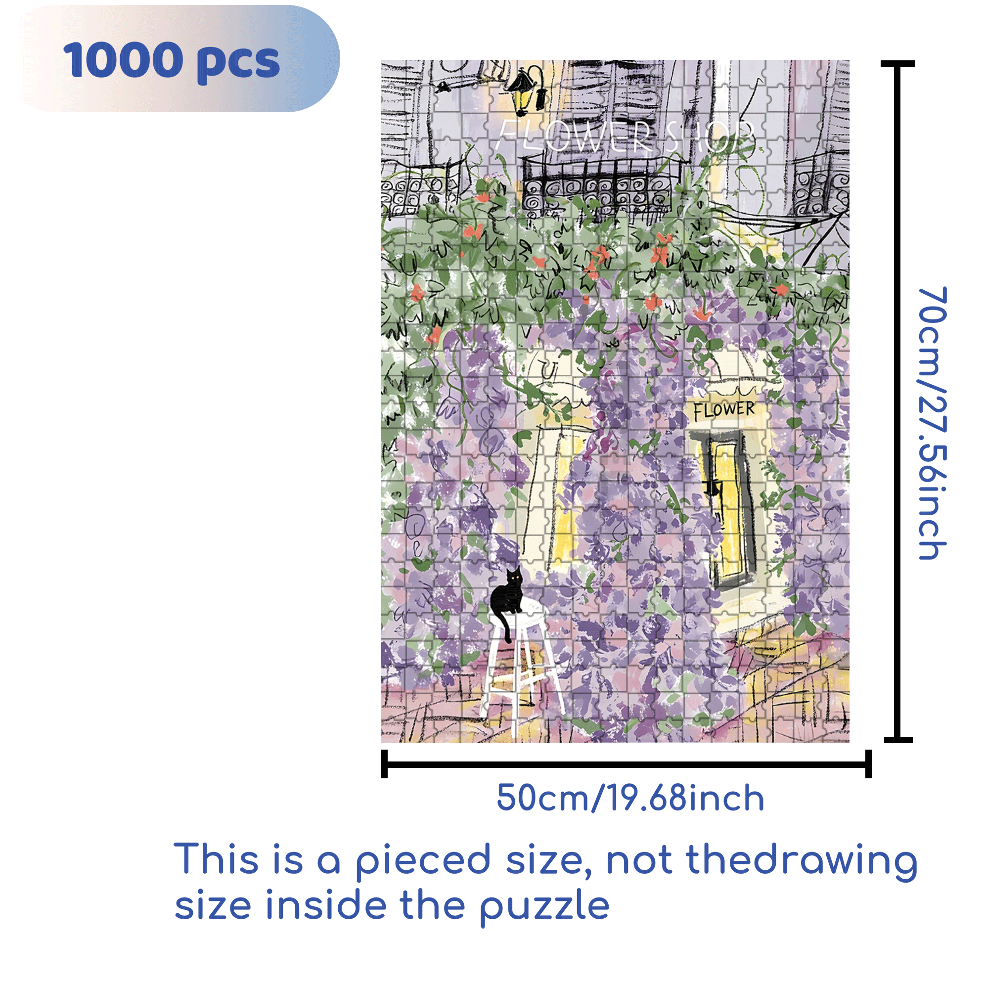 Purple Street Corner Flower Shop 500pcs/1000pcs Jigsaw Puzzle, Scratch-Resistant, Interactive Family Game & Brain-Boosting DIY Decor, Perfect for Halloween, Christmas & New Year Gifts, Family Puzzle Game