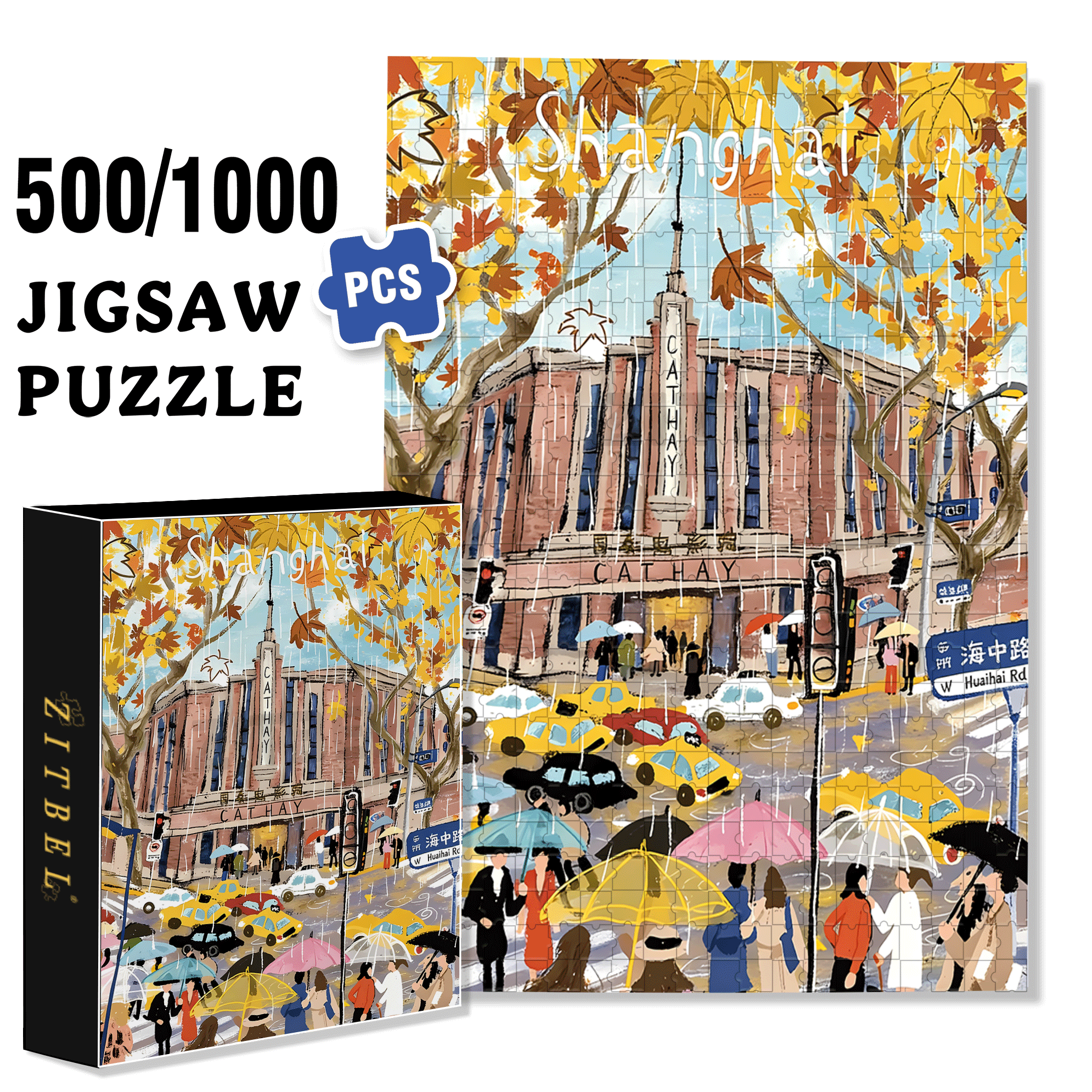 Rainy Days In Shanghai 500pcs/1000pcs Jigsaw Puzzle, Scratch-Resistant, Interactive Family Game & Brain-Boosting DIY Decor, Perfect for Halloween, Christmas & New Year Gifts, Family Puzzle Game