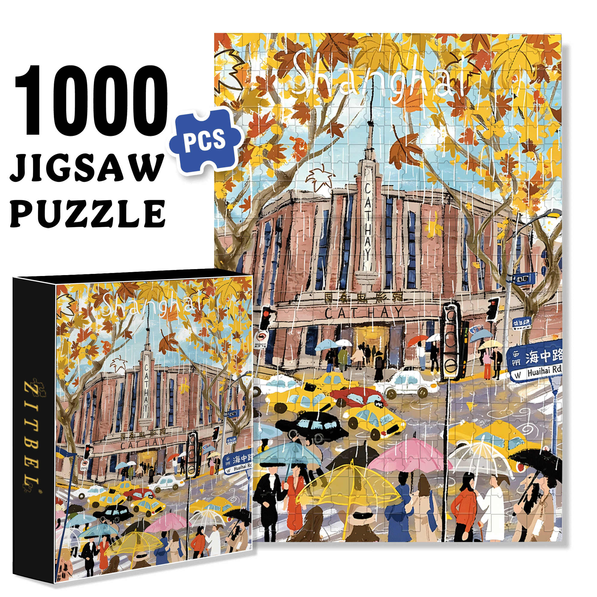 Rainy Days In Shanghai 500pcs/1000pcs Jigsaw Puzzle, Scratch-Resistant, Interactive Family Game & Brain-Boosting DIY Decor, Perfect for Halloween, Christmas & New Year Gifts, Family Puzzle Game