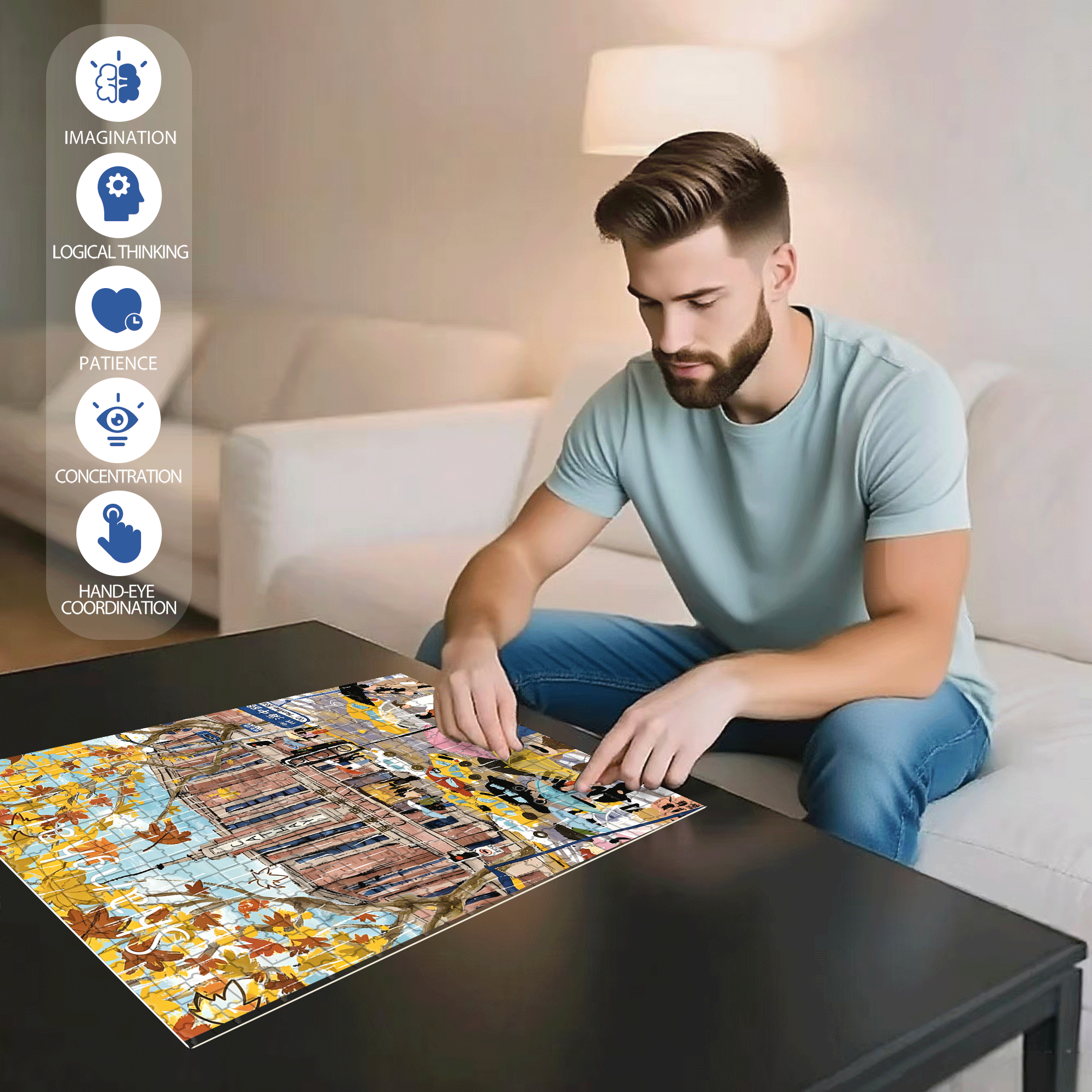 Rainy Days In Shanghai 500pcs/1000pcs Jigsaw Puzzle, Scratch-Resistant, Interactive Family Game & Brain-Boosting DIY Decor, Perfect for Halloween, Christmas & New Year Gifts, Family Puzzle Game