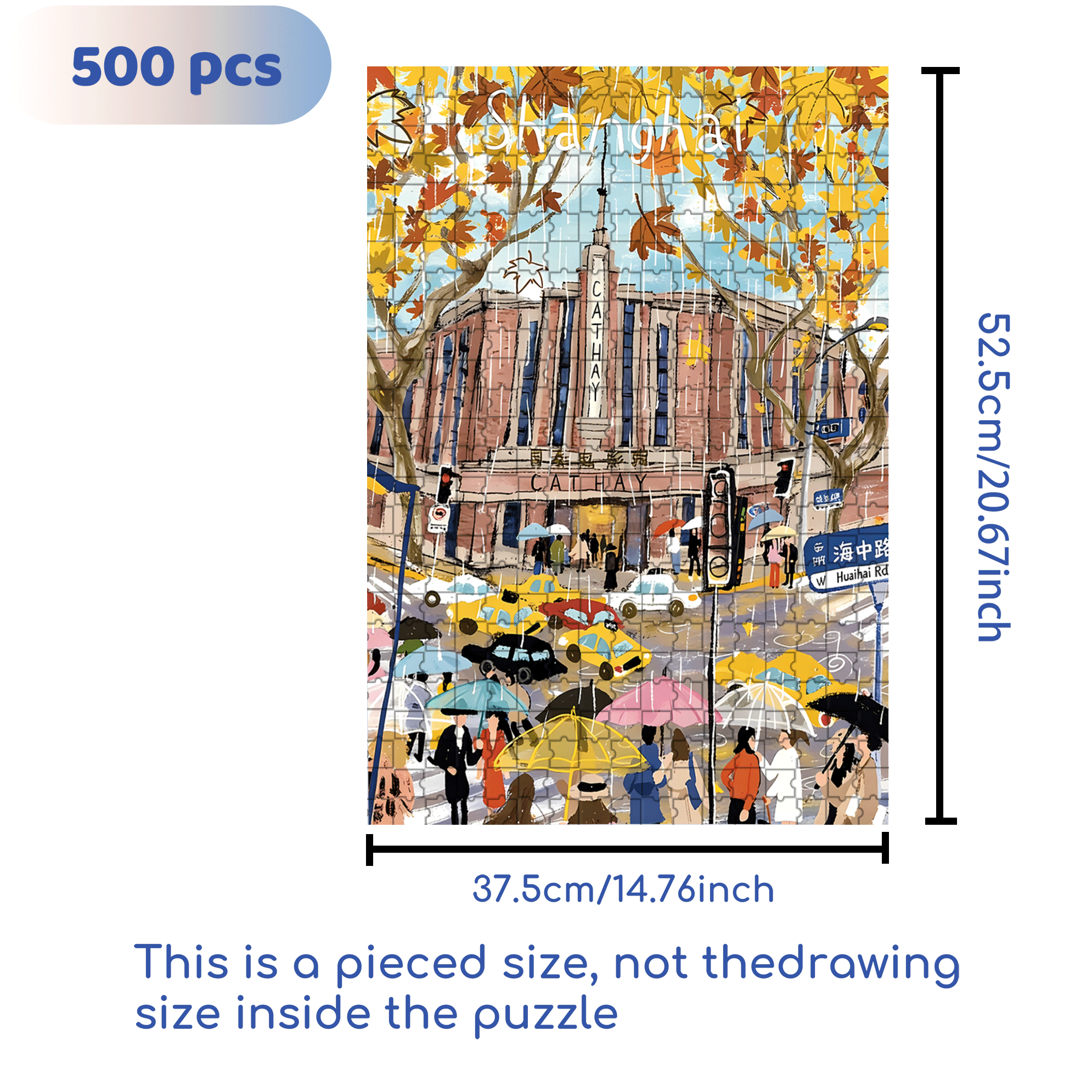 Rainy Days In Shanghai 500pcs/1000pcs Jigsaw Puzzle, Scratch-Resistant, Interactive Family Game & Brain-Boosting DIY Decor, Perfect for Halloween, Christmas & New Year Gifts, Family Puzzle Game