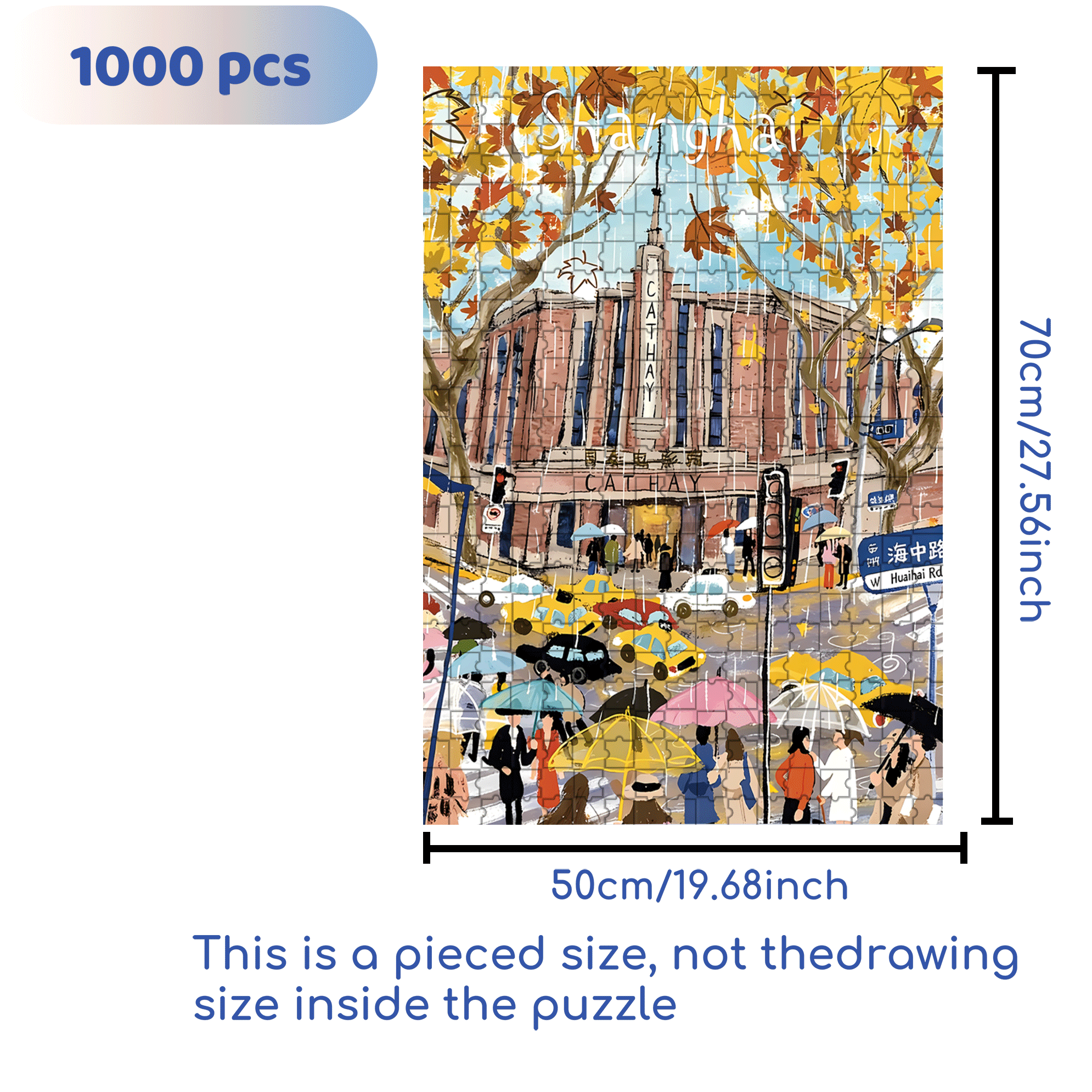 Rainy Days In Shanghai 500pcs/1000pcs Jigsaw Puzzle, Scratch-Resistant, Interactive Family Game & Brain-Boosting DIY Decor, Perfect for Halloween, Christmas & New Year Gifts, Family Puzzle Game