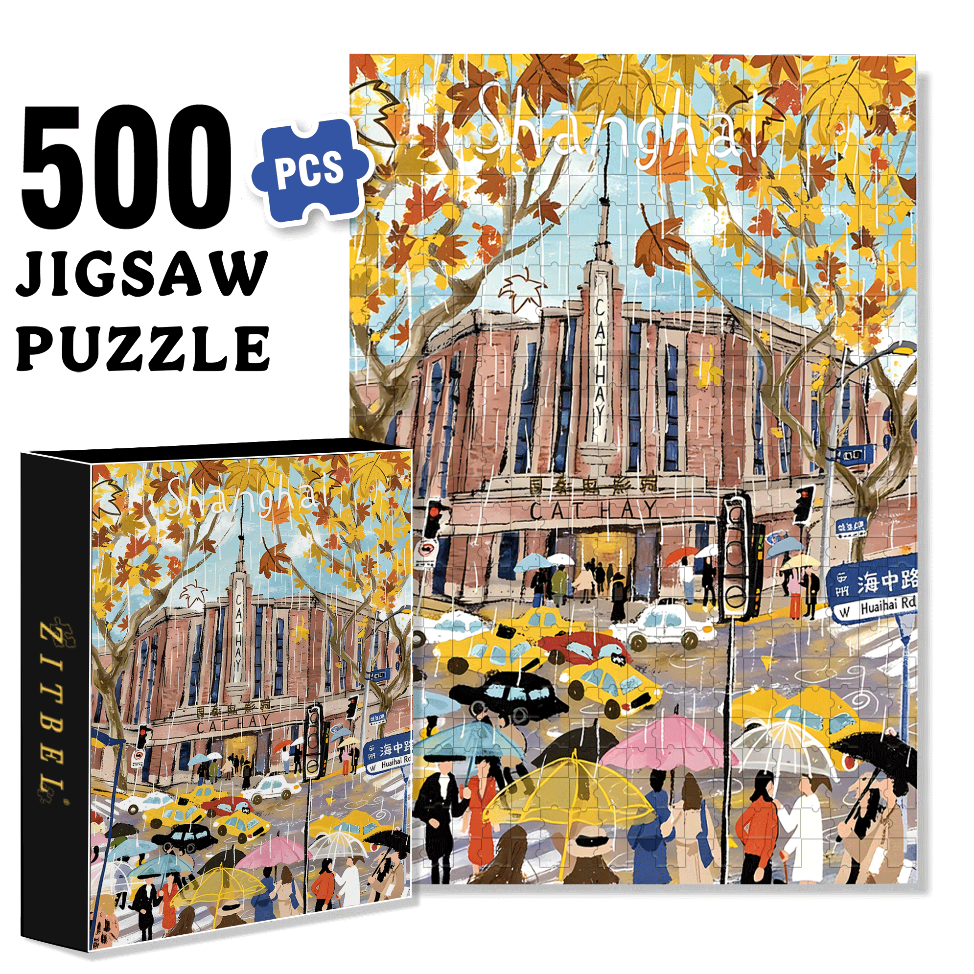 Rainy Days In Shanghai 500pcs/1000pcs Jigsaw Puzzle, Scratch-Resistant, Interactive Family Game & Brain-Boosting DIY Decor, Perfect for Halloween, Christmas & New Year Gifts, Family Puzzle Game