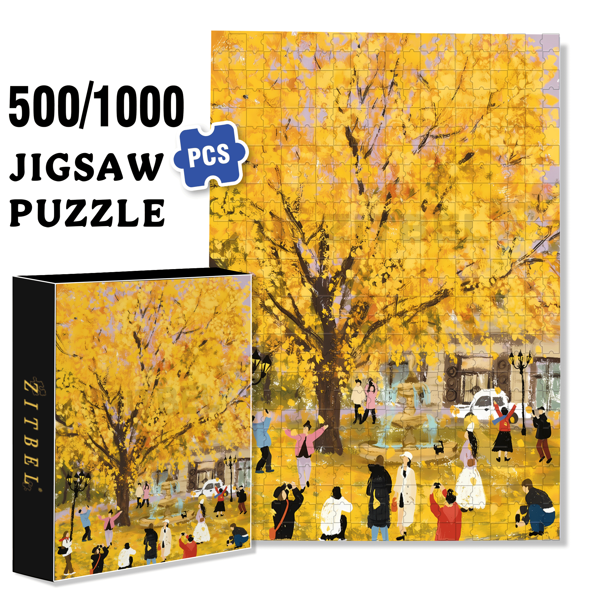 Romantic Ginkgo Biloba 500pcs/1000pcs Jigsaw Puzzle, Scratch-Resistant, Interactive Family Game & Brain-Boosting DIY Decor, Perfect for Halloween, Christmas & New Year Gifts, Family Puzzle Game
