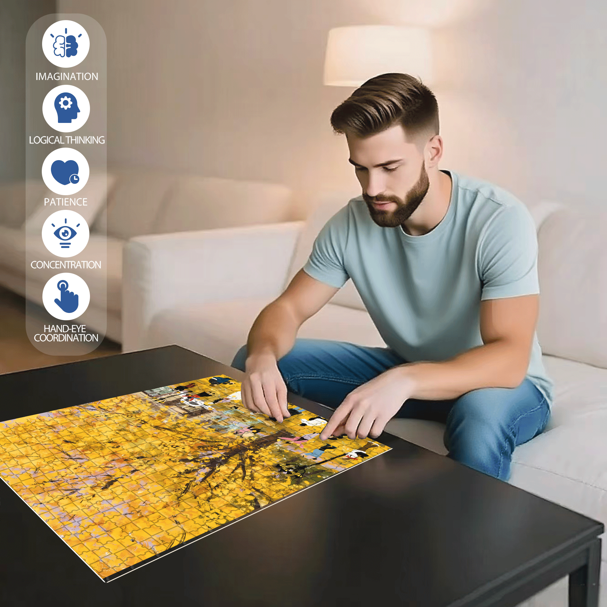 Romantic Ginkgo Biloba 500pcs/1000pcs Jigsaw Puzzle, Scratch-Resistant, Interactive Family Game & Brain-Boosting DIY Decor, Perfect for Halloween, Christmas & New Year Gifts, Family Puzzle Game