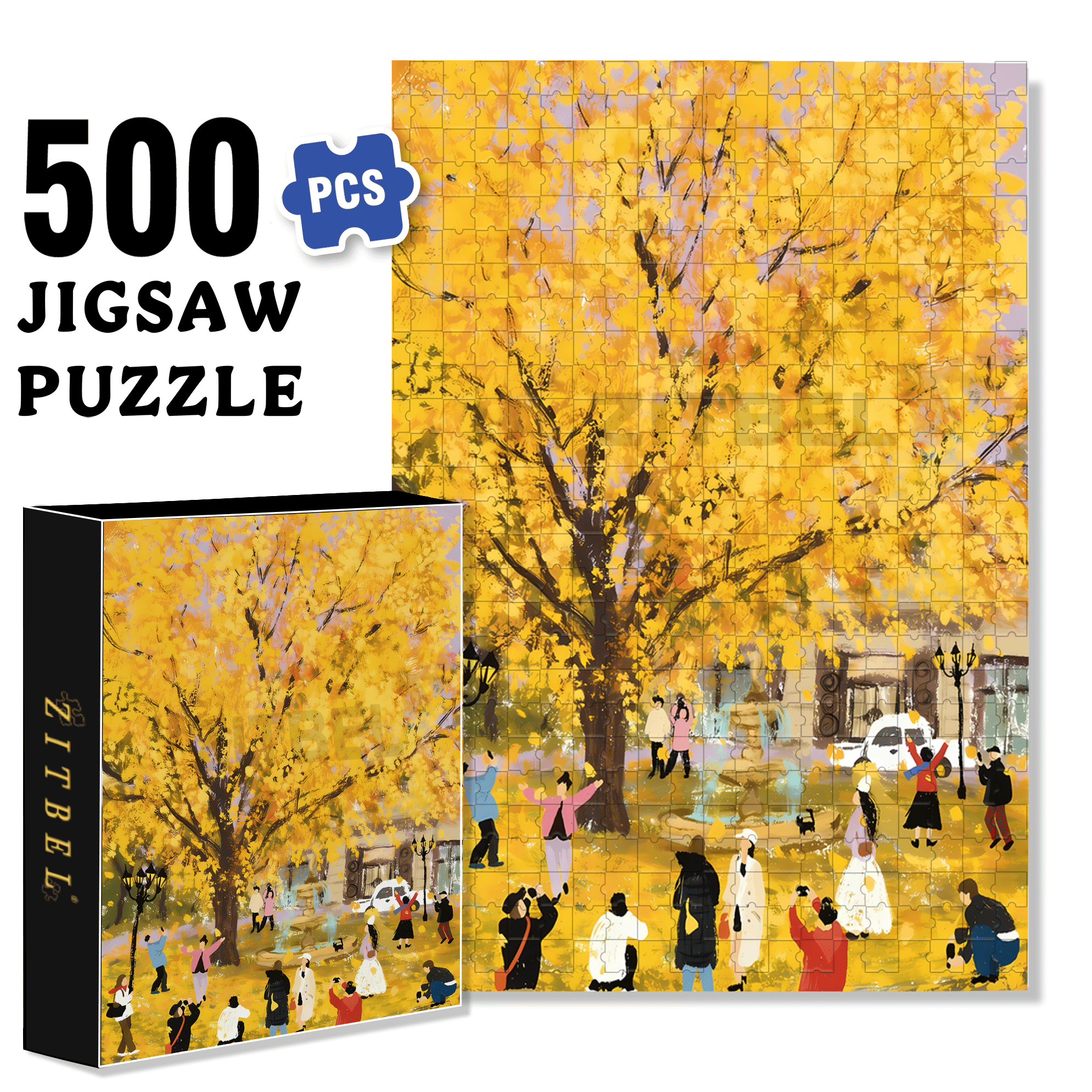 Romantic Ginkgo Biloba 500pcs/1000pcs Jigsaw Puzzle, Scratch-Resistant, Interactive Family Game & Brain-Boosting DIY Decor, Perfect for Halloween, Christmas & New Year Gifts, Family Puzzle Game