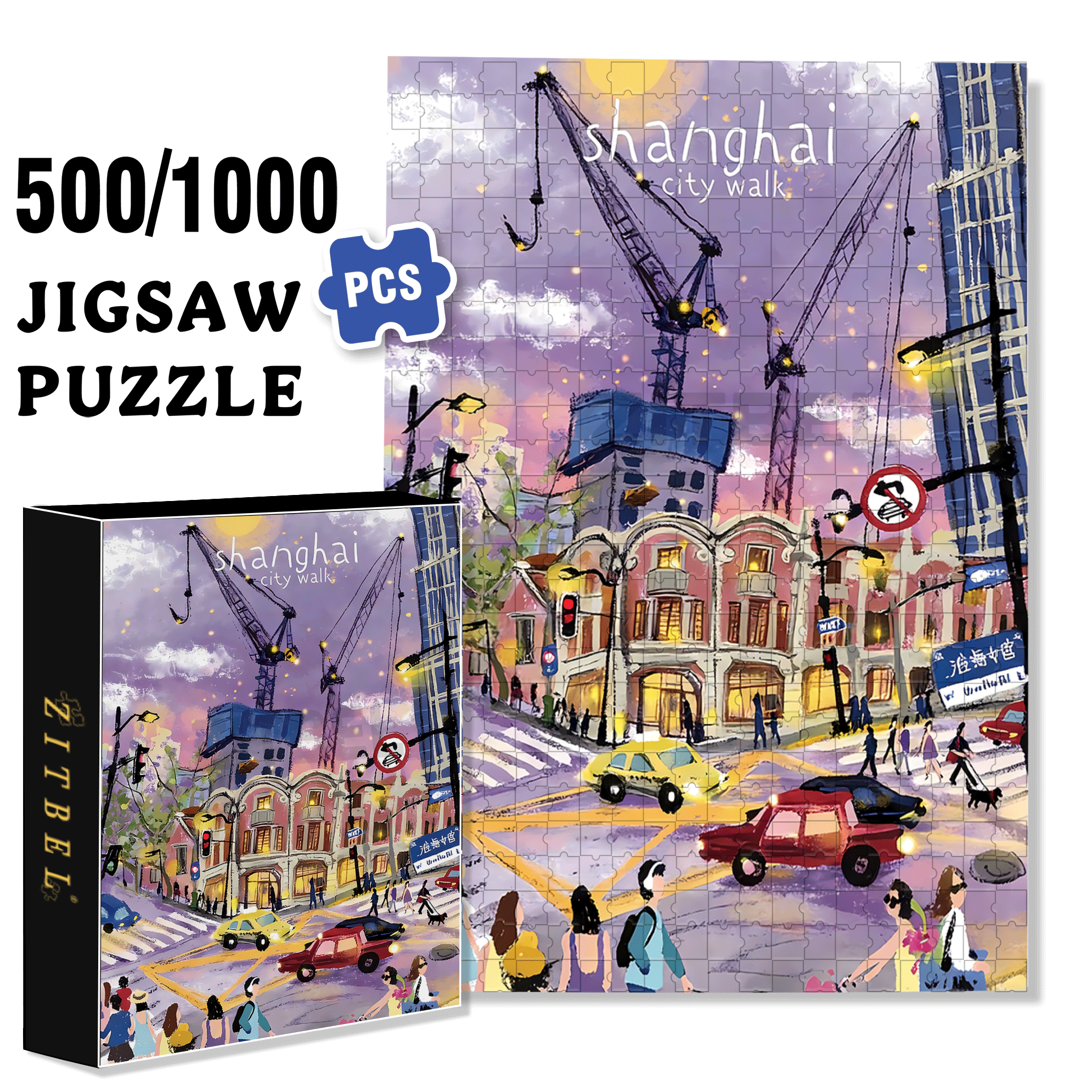 ShangHai City Walk 500pcs/1000pcs Jigsaw Puzzle, Scratch-Resistant, Interactive Family Game & Brain-Boosting DIY Decor, Perfect for Halloween, Christmas & New Year Gifts, Family Puzzle Game