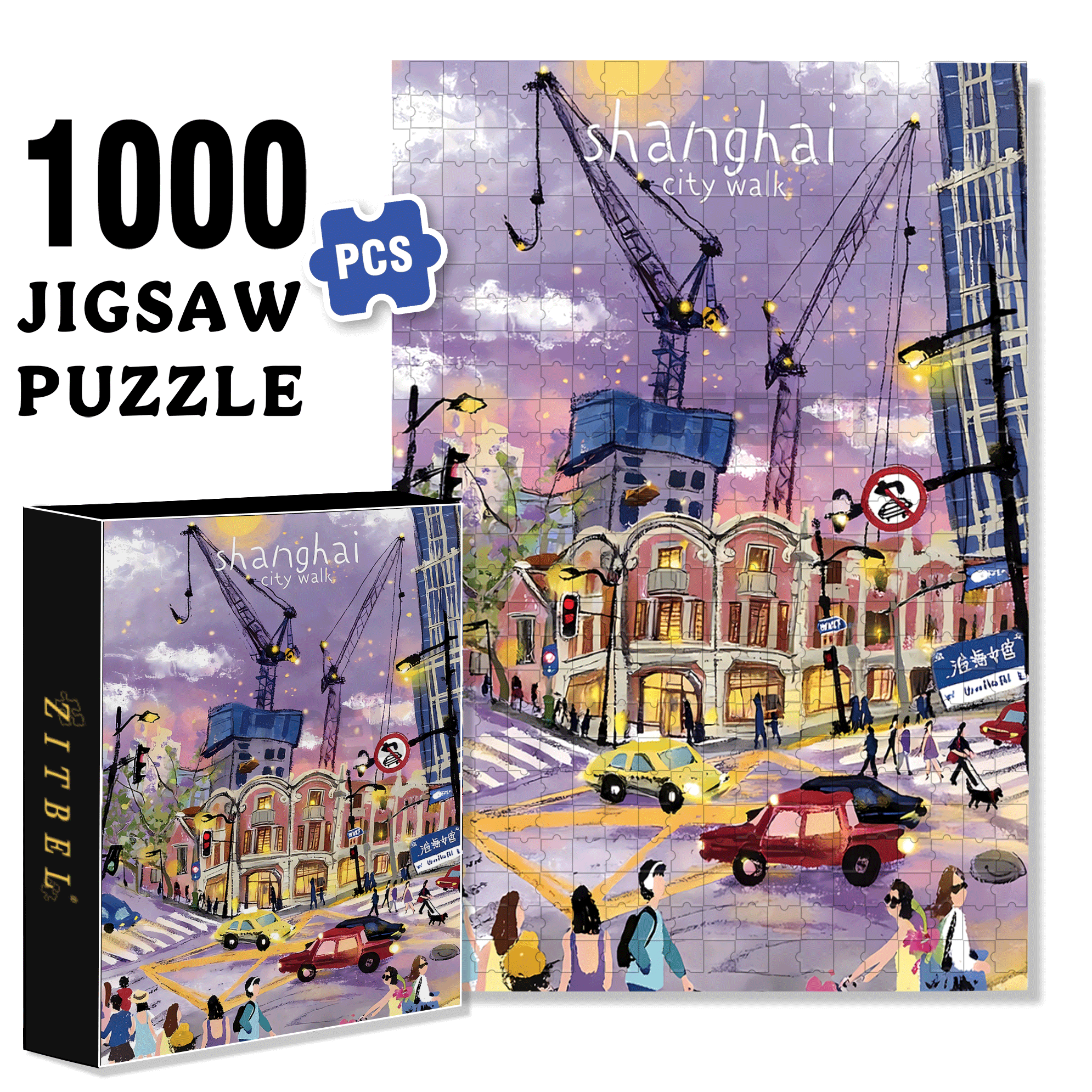ShangHai City Walk 500pcs/1000pcs Jigsaw Puzzle, Scratch-Resistant, Interactive Family Game & Brain-Boosting DIY Decor, Perfect for Halloween, Christmas & New Year Gifts, Family Puzzle Game