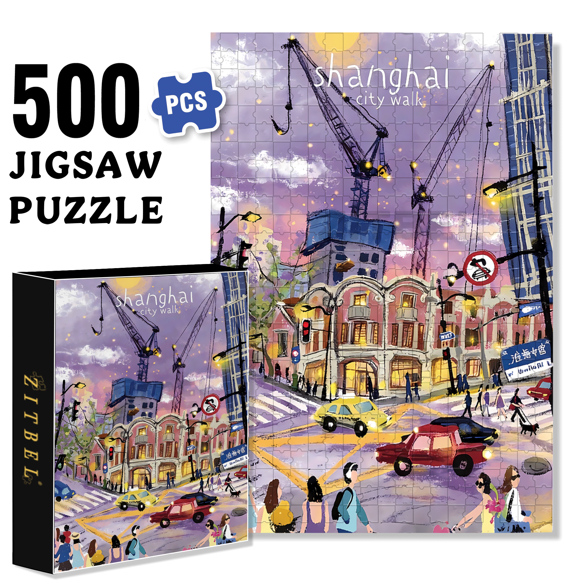 ShangHai City Walk 500pcs/1000pcs Jigsaw Puzzle, Scratch-Resistant, Interactive Family Game & Brain-Boosting DIY Decor, Perfect for Halloween, Christmas & New Year Gifts, Family Puzzle Game