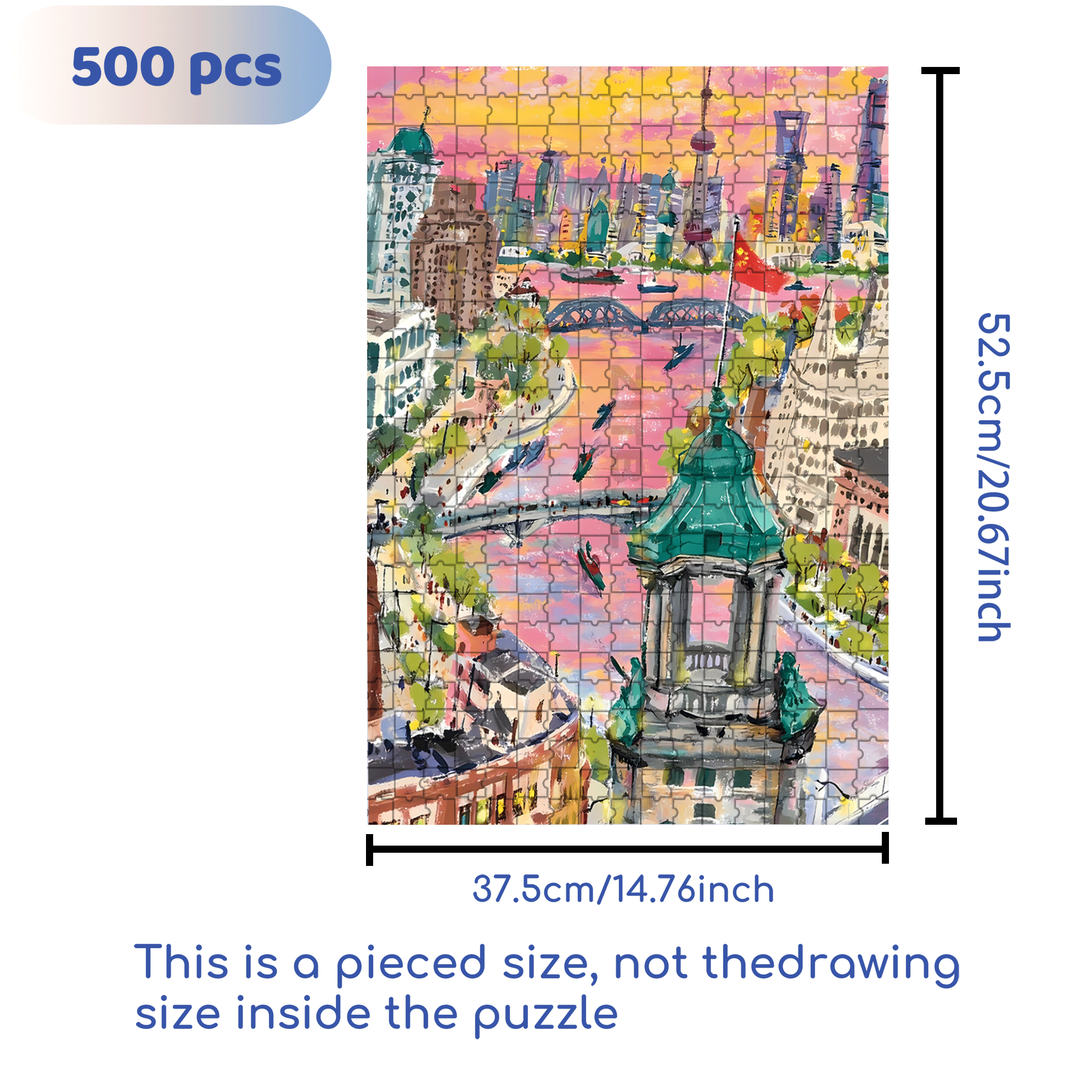 Shanghai Sunset 500pcs/1000pcs Jigsaw Puzzle, Scratch-Resistant, Interactive Family Game & Brain-Boosting DIY Decor, Perfect for Halloween, Christmas & New Year Gifts, Family Puzzle Game