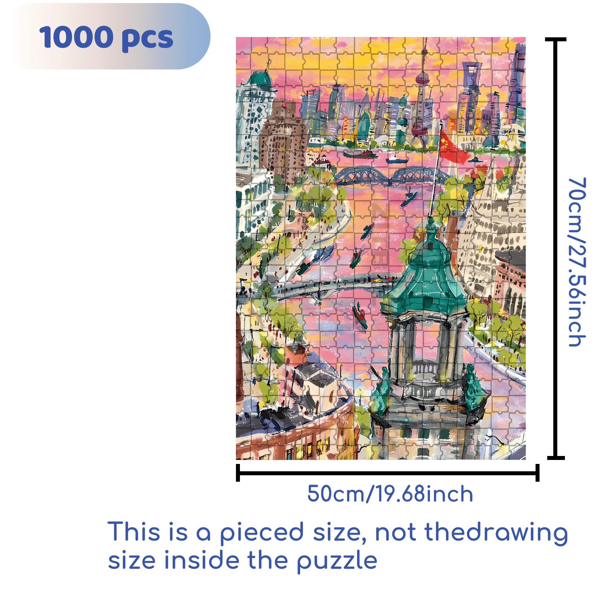 Shanghai Sunset 500pcs/1000pcs Jigsaw Puzzle, Scratch-Resistant, Interactive Family Game & Brain-Boosting DIY Decor, Perfect for Halloween, Christmas & New Year Gifts, Family Puzzle Game